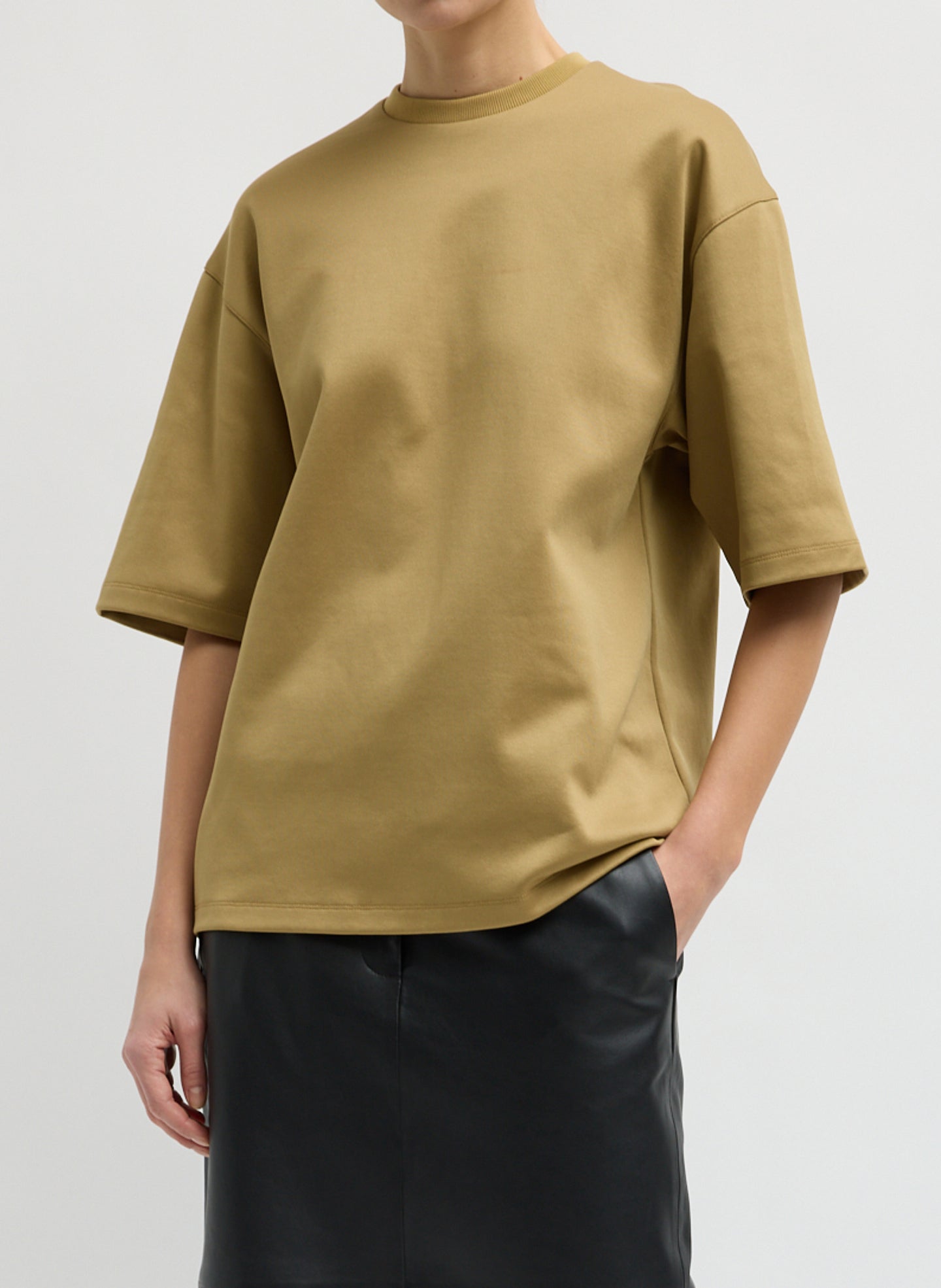 Buff Tan Active Knit Easy T-Shirt - oversized t-shirt, front view on model