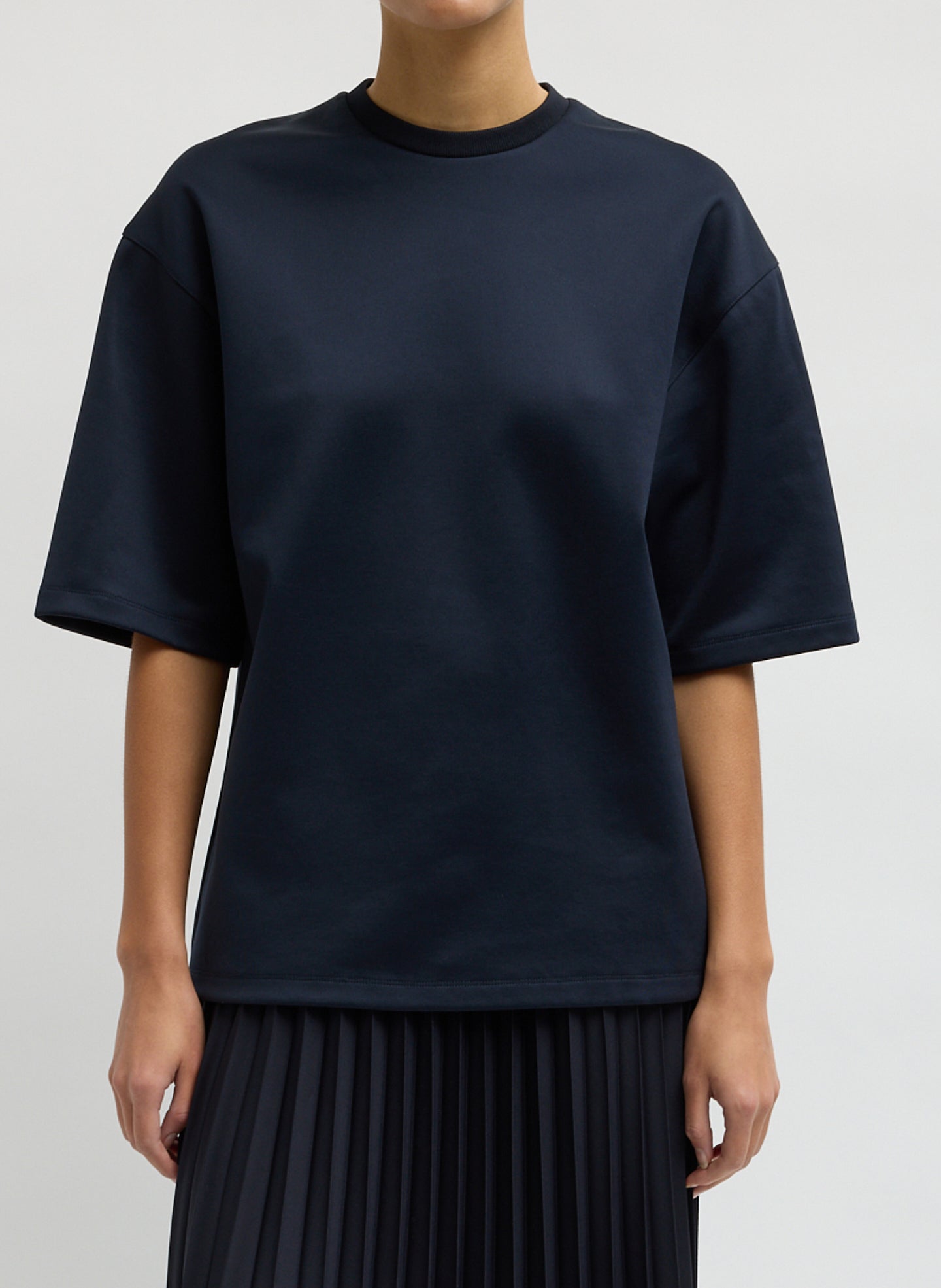 Navy Active Knit Easy T-Shirt - oversized t-shirt, front view on model