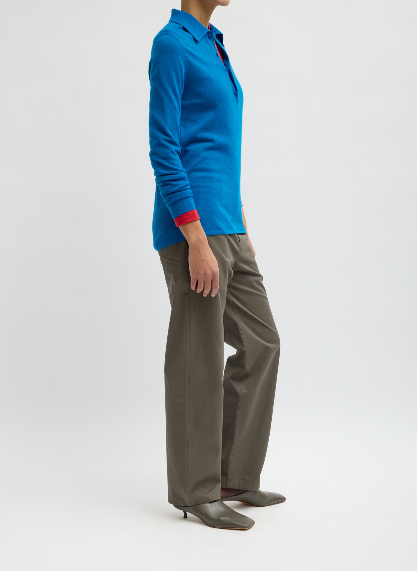 Dark Stone Grey Bio Twill Alec Slouch Pant - straight leg trouser, side view on model
