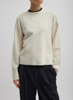 Double Faced Cashmere Oversized Easy Sweater Cream-1