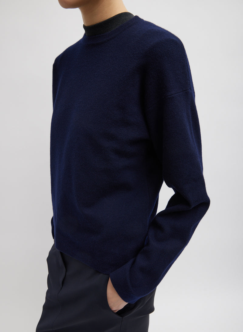 Double Faced Cashmere Oversized Easy Sweater Dark Navy-1