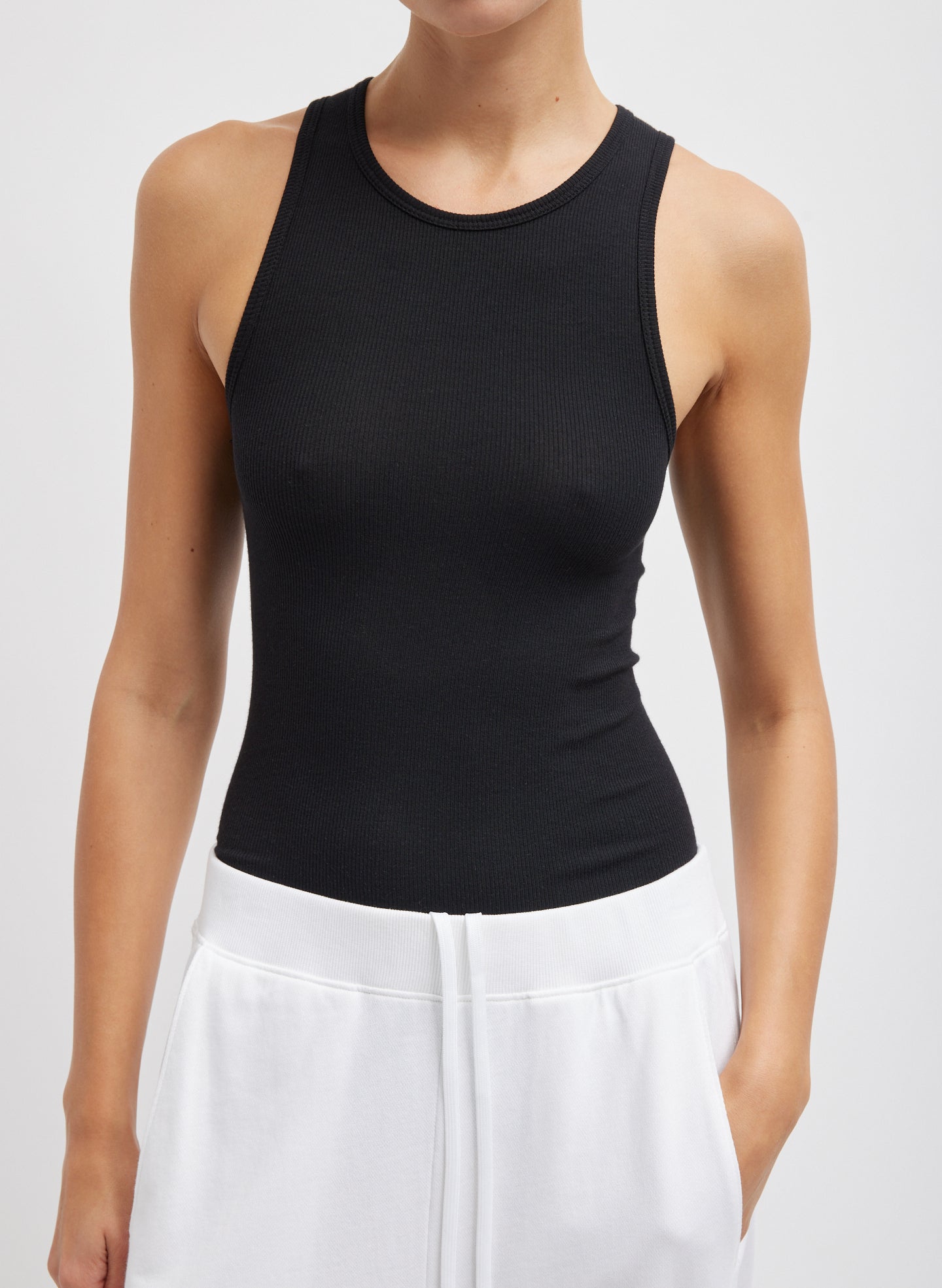 Circular Fine Rib T-Shirt Tank - Black-1