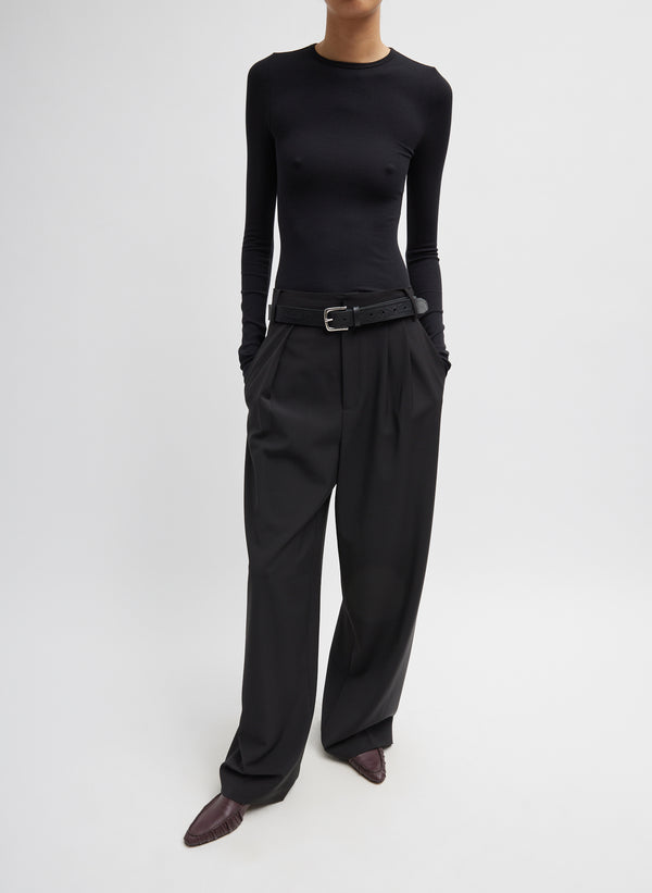 Circular Ribbed Crewneck Pullover in Black