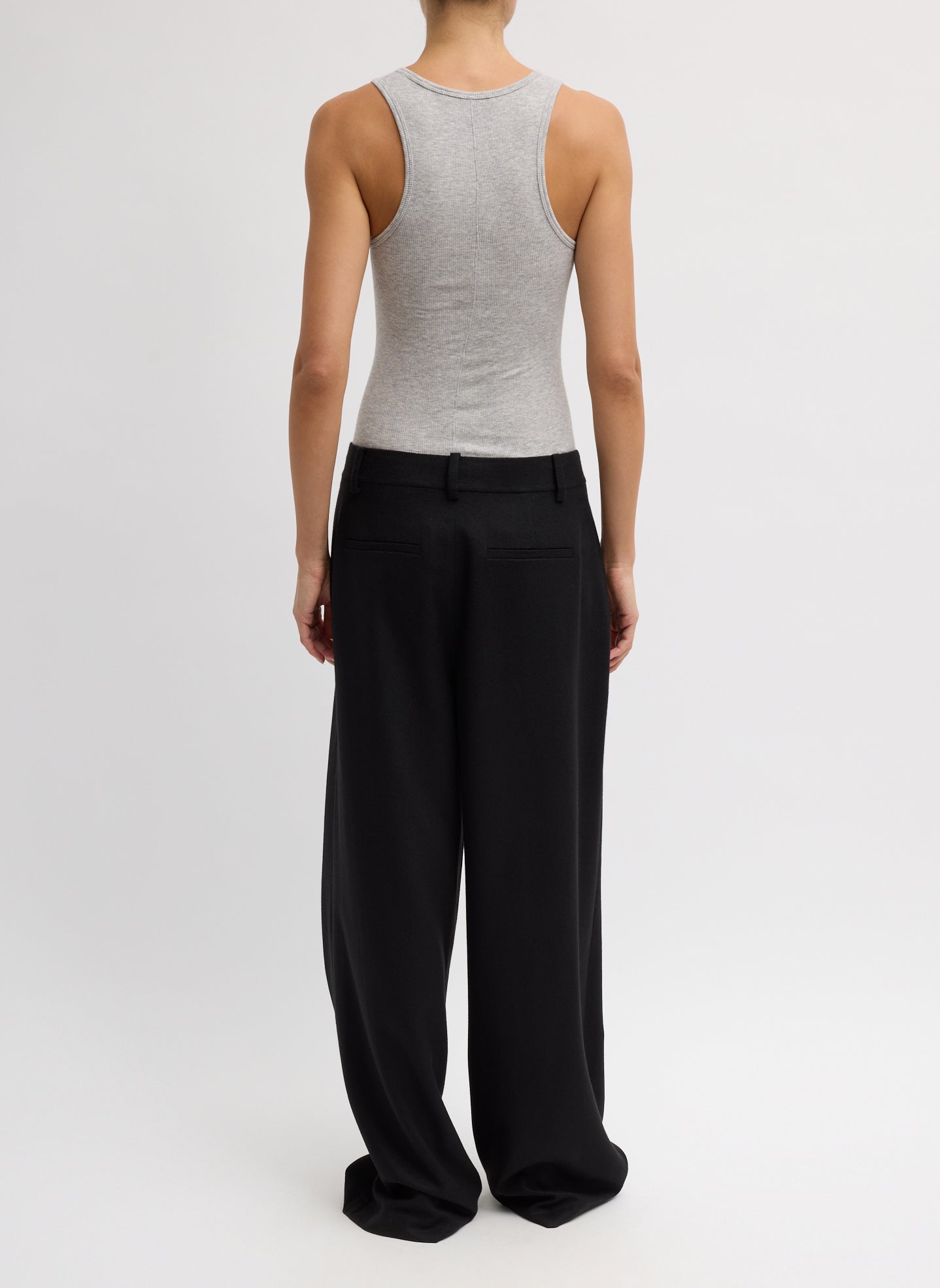 Black Cashmere Suiting Stella Pant - pleated trouser, back view on model