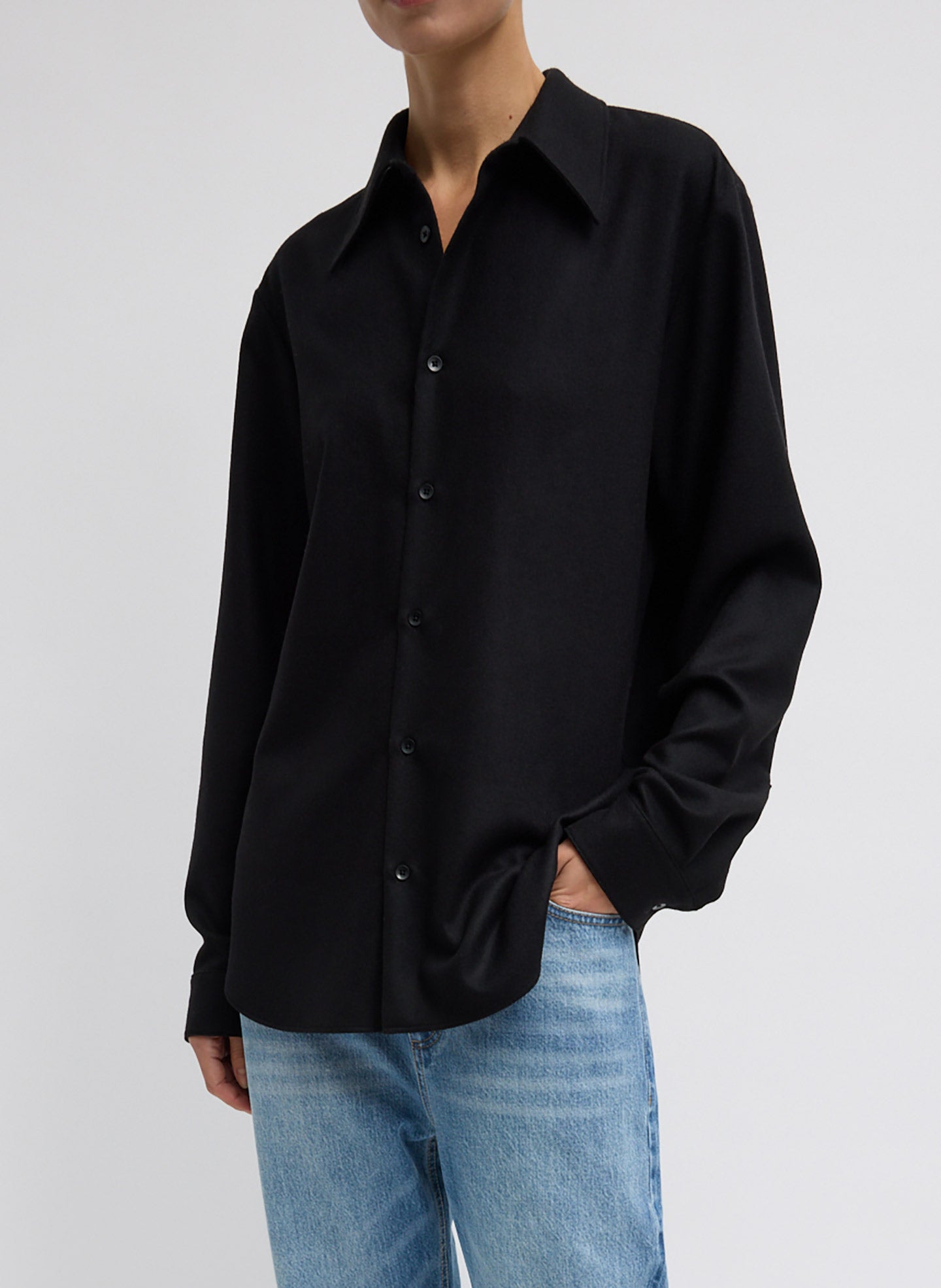 Cashmere Suiting Classic Men's Shirt - Black Cashmere Suiting Classic Men's Shirt - button down, front view on model