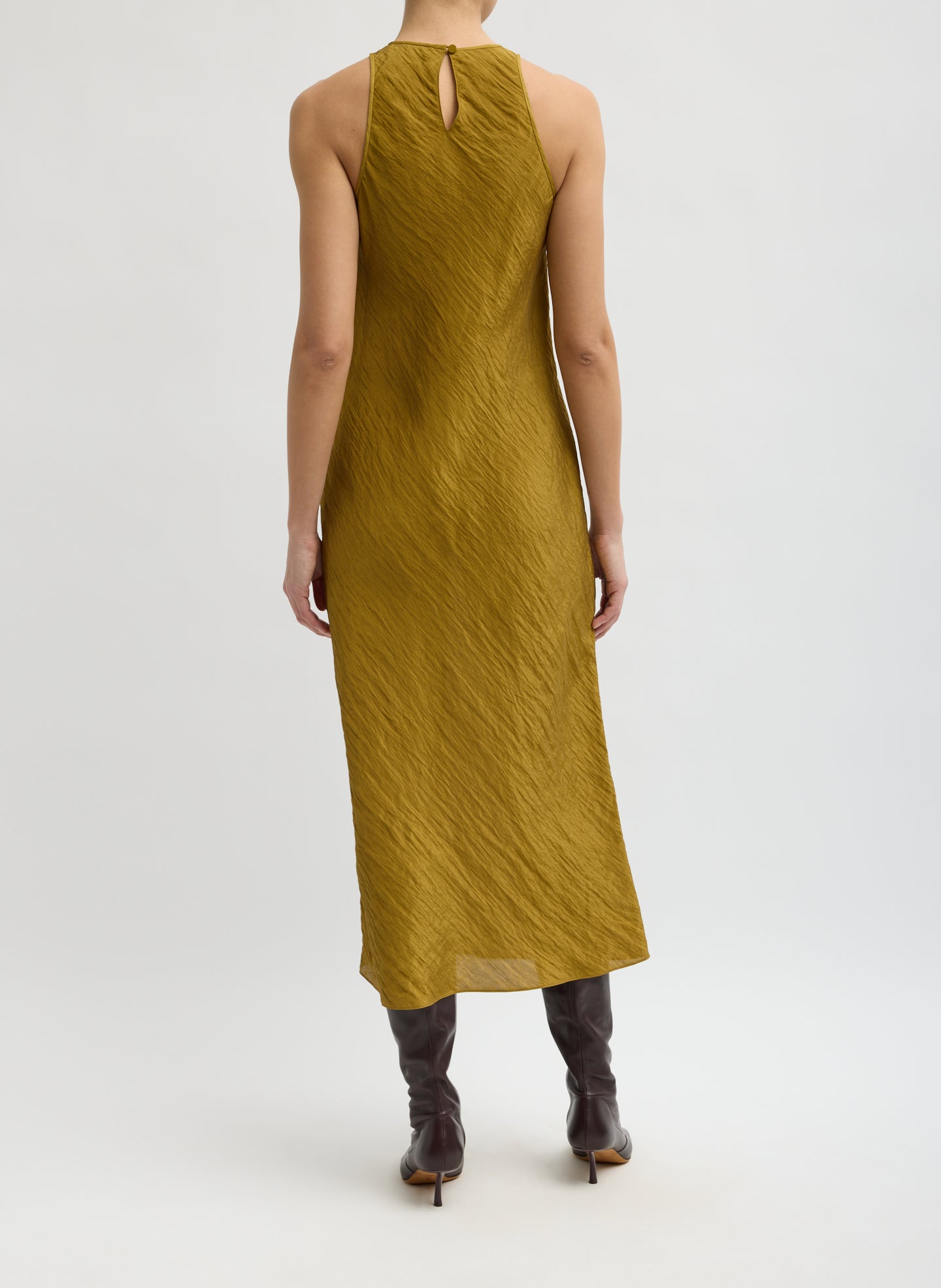 mustard midi dress The Crinkle Slip Midi Bias Dress – Tibi Official