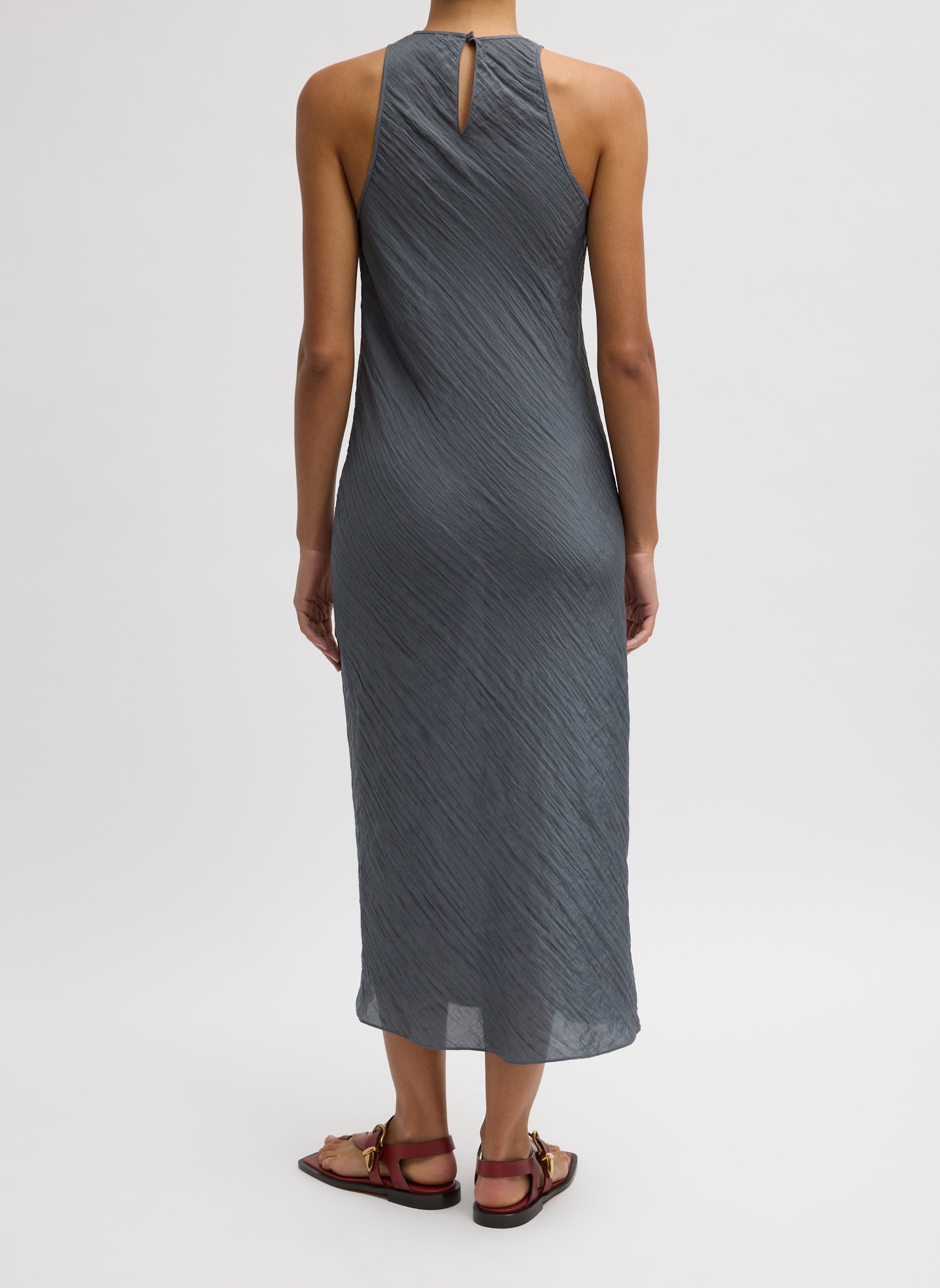 Dark Grey Crinkle Slip Midi Bias Dress - back view on model