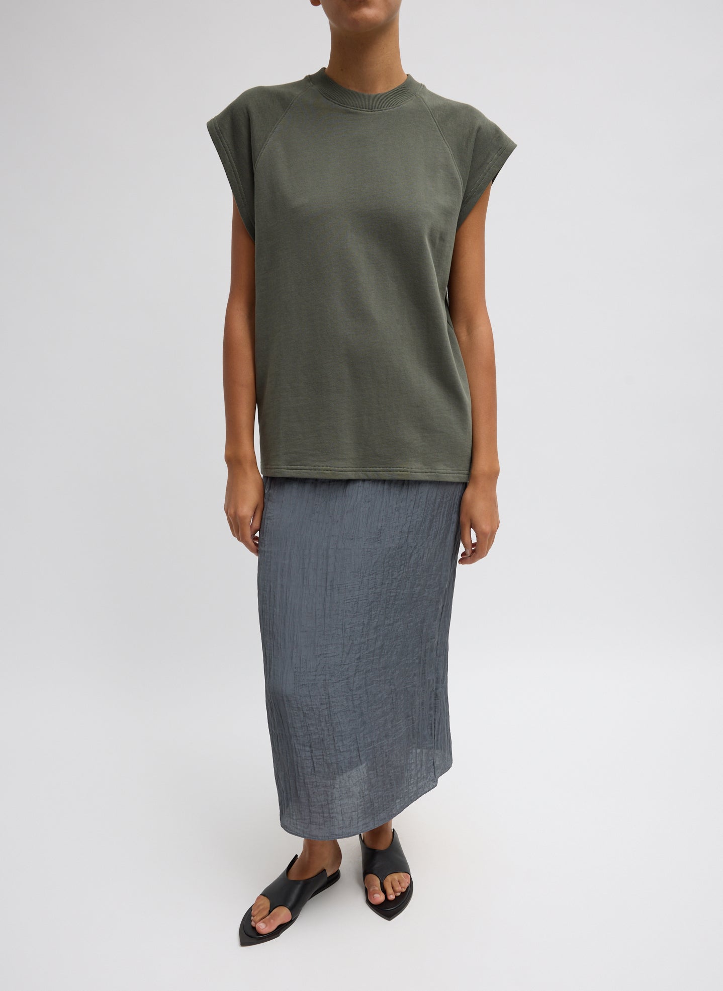 Dark Grey Crinkle Slip Skirt - full look, front view on model