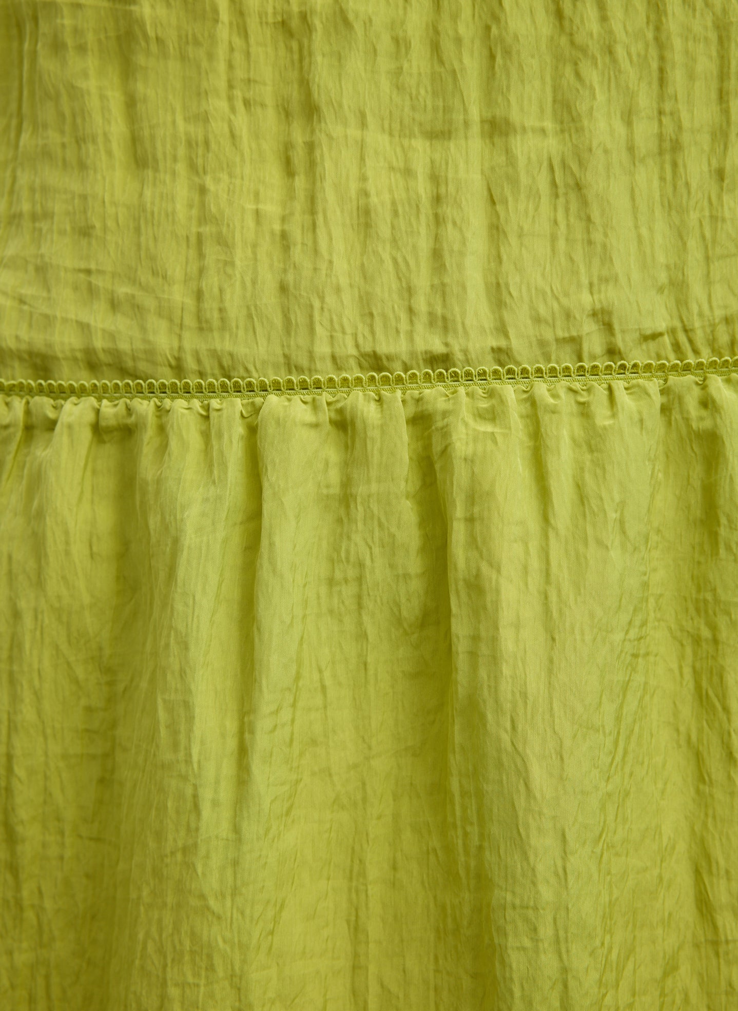 Chartreuse Green Crinkle Slip Skirt - closeup of waistband detail