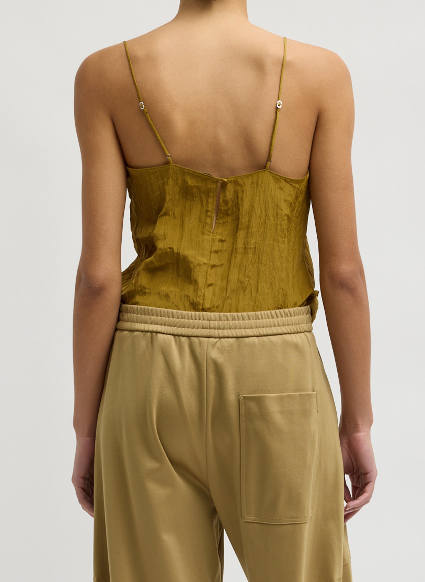 Mustard Yellow Crinkle Slip Cami - back view on model
