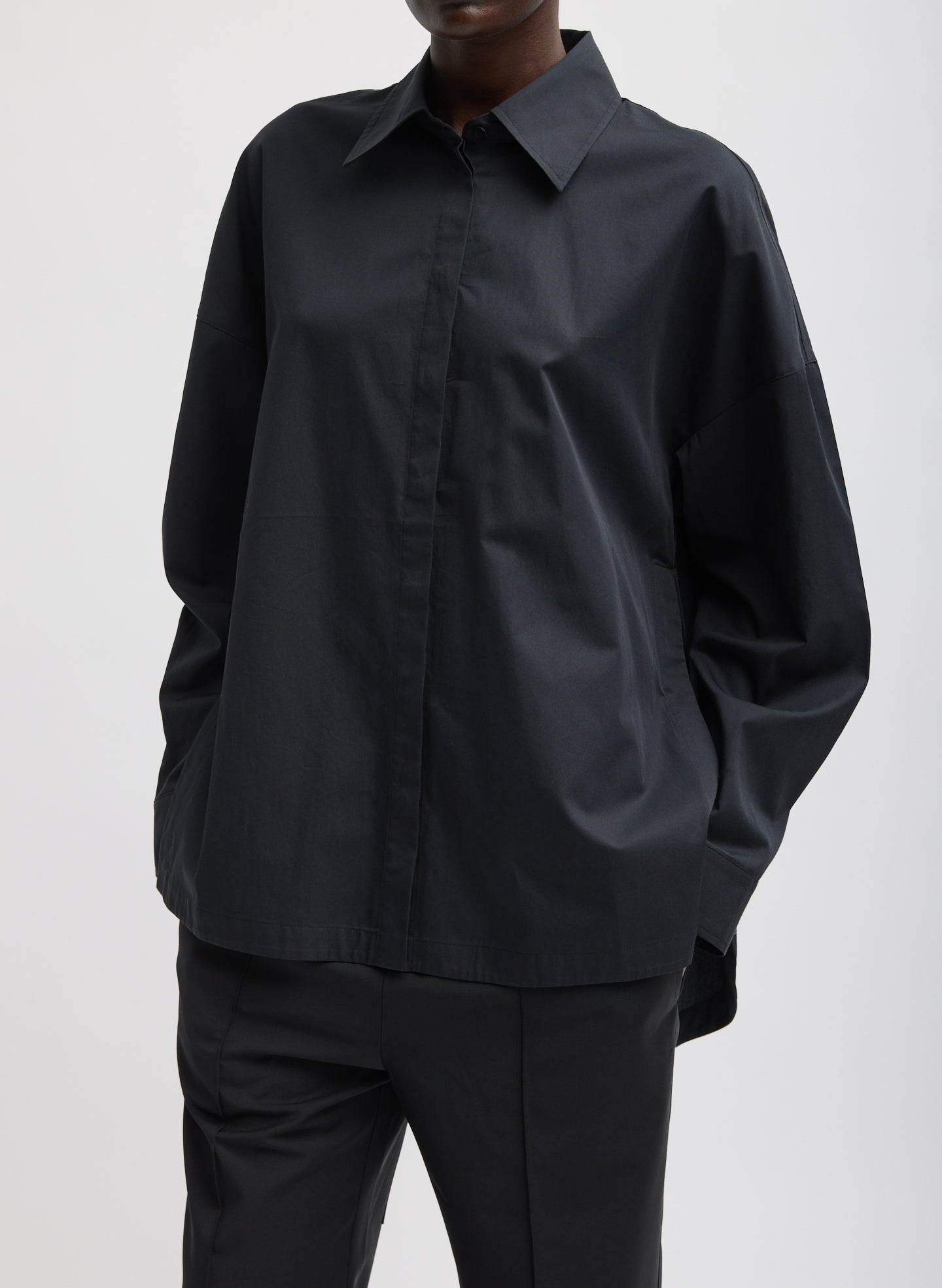 oversized black dress shirt Oversized Quarter-Sleeve Shirt - Black