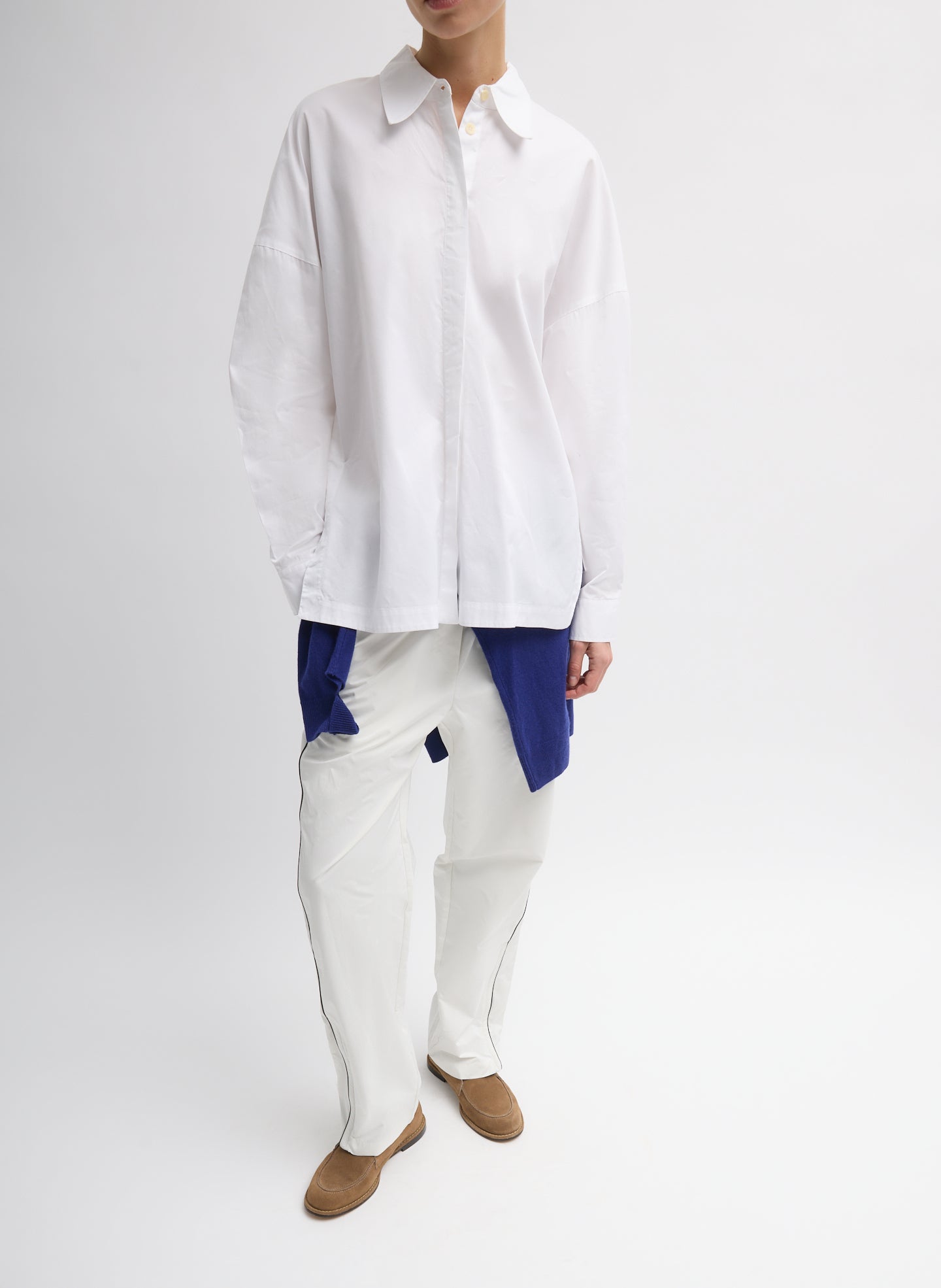 White Gabe Oversized Shirt - full look, front view on model