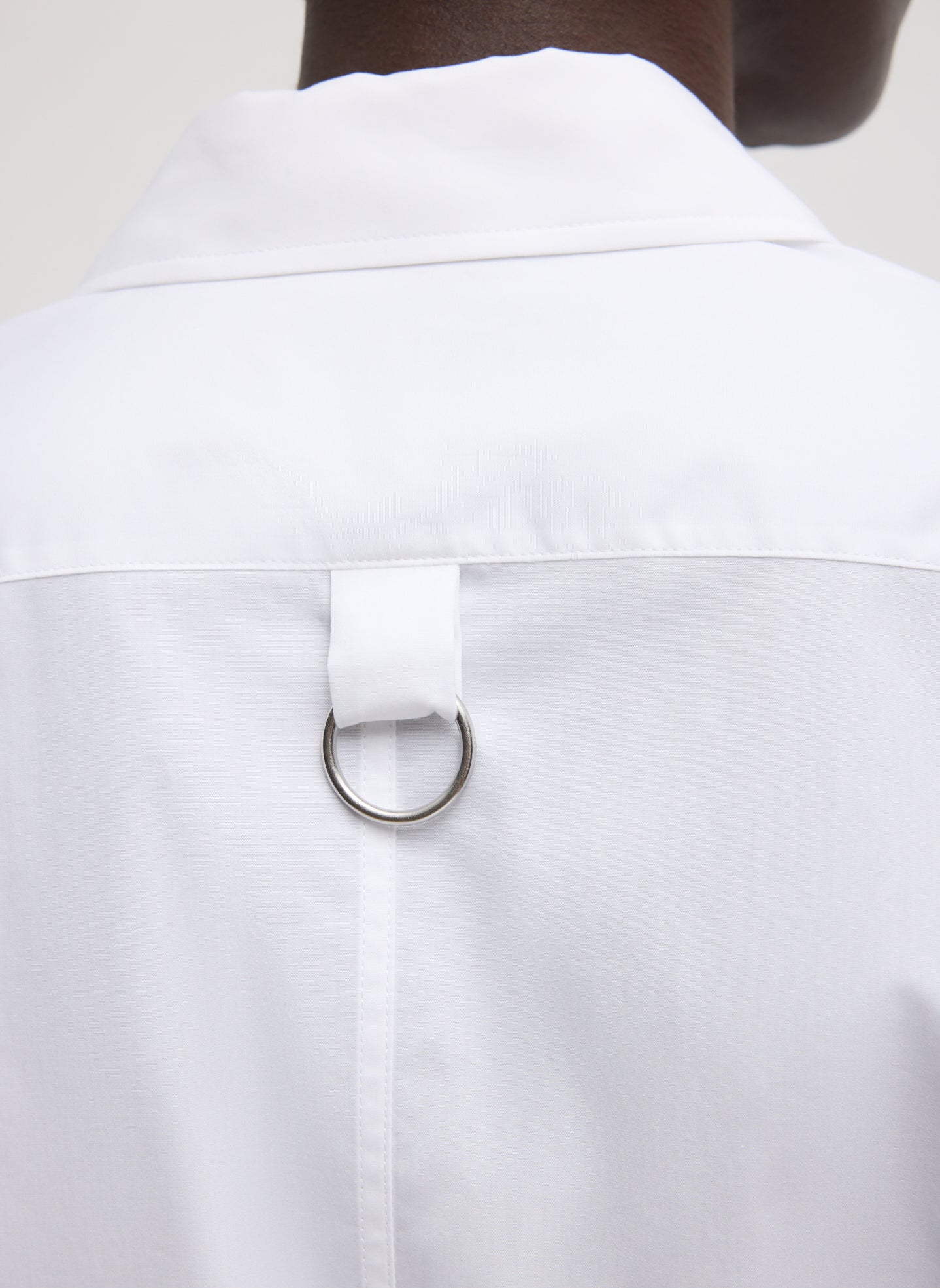 White Charlie Men's Slim Shirt - closeup of ring detail at back