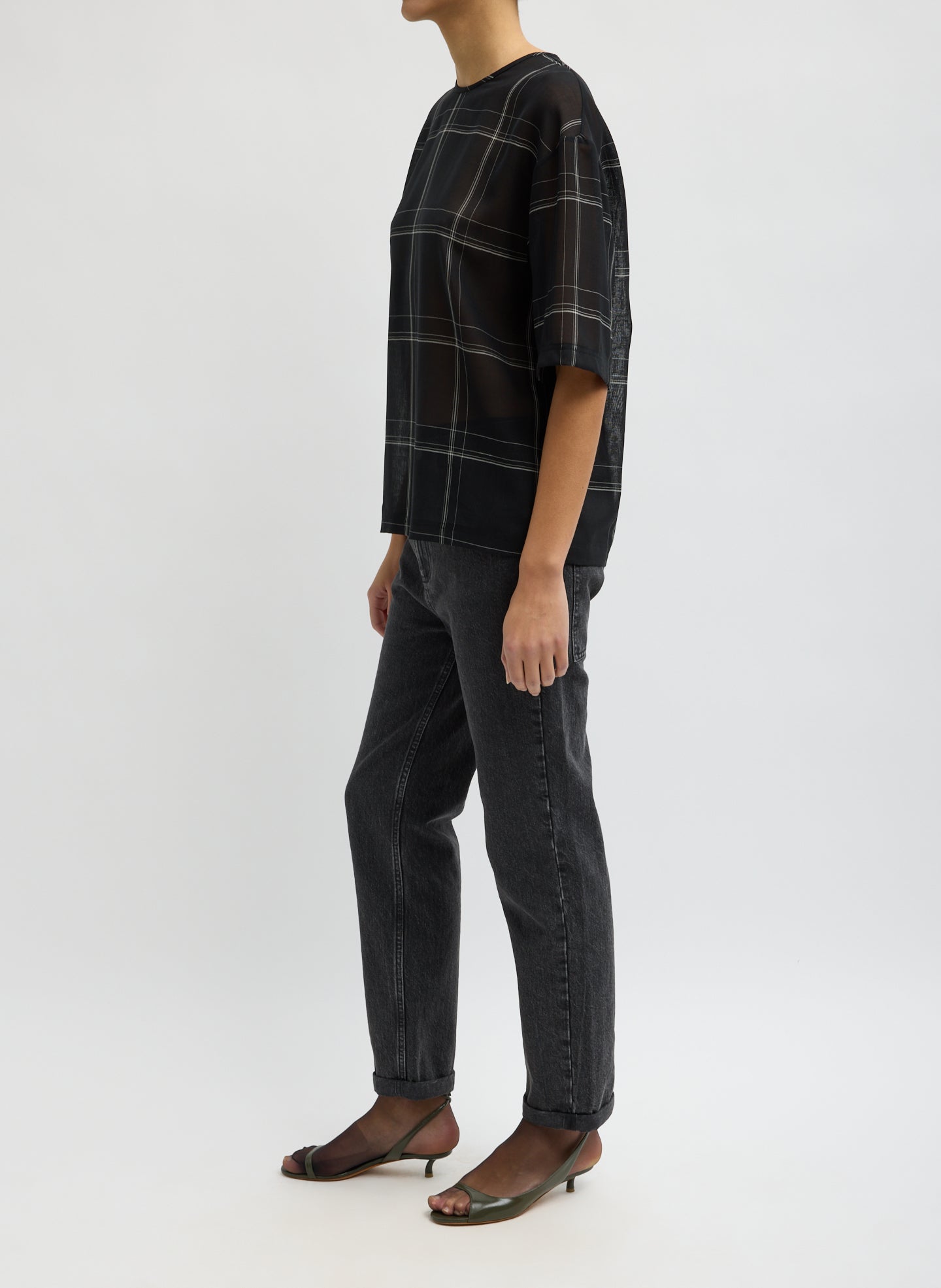 Black Denim Willem Jean - slim leg denim, side view on model