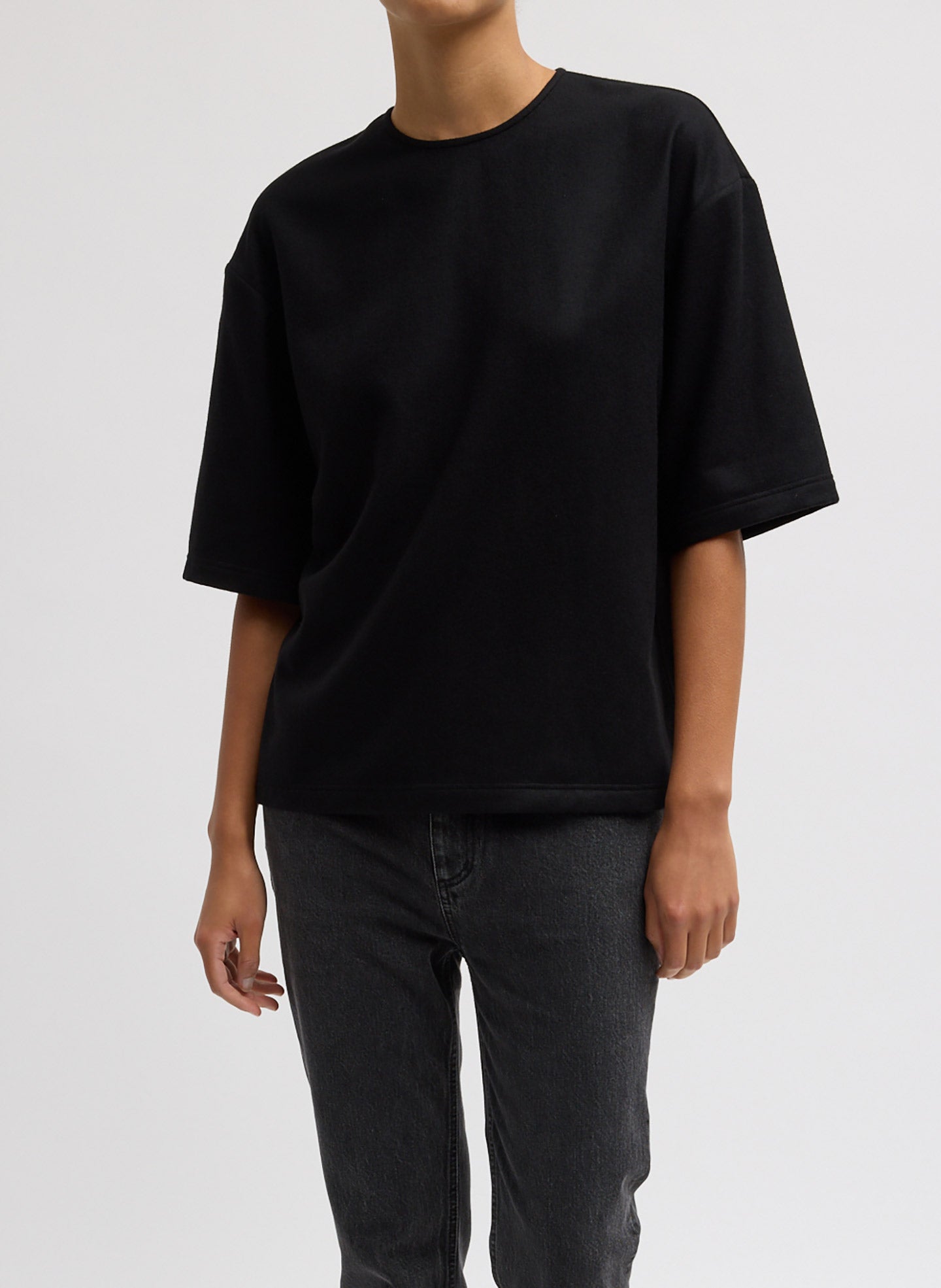 Cashmere Suiting Easy T-Shirt - Black Cashmere Suiting Easy T-Shirt - oversized t-shirt, front view on model