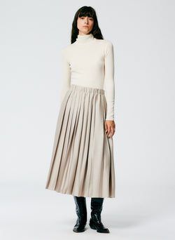 Feather Weight Pleated Pull On Skirt Light Tan-1