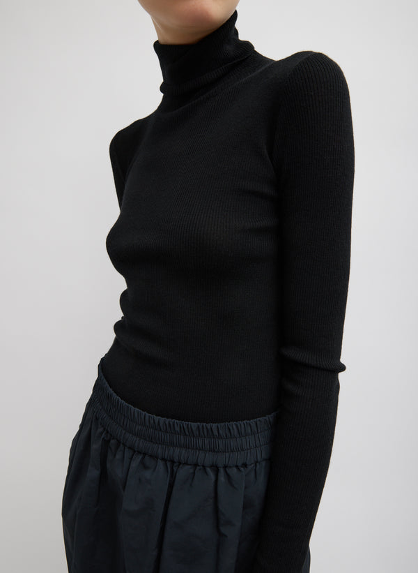 Feather Weight Ribbed Sweater Turtle Neck Pullover - Black-1