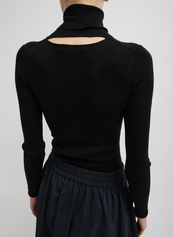 Feather Weight Ribbed Sweater Turtle Neck Pullover - Black-3
