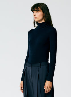 Featherweight Ribbed Sweater Turtleneck Pullover Navy-3
