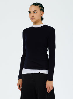 Feather Weight Ribbed Crewneck Pullover Sweater Navy-3