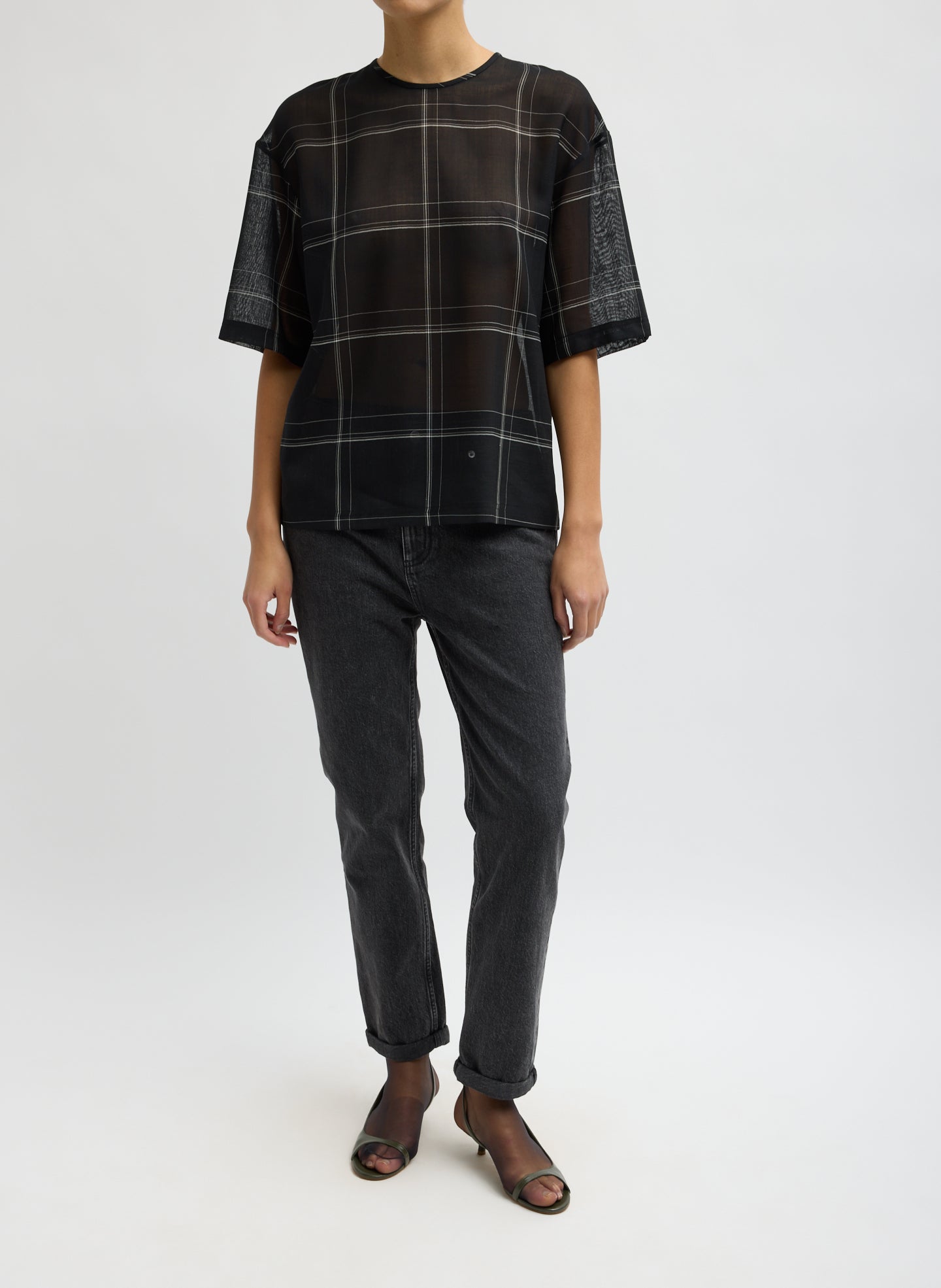Sheer Wool Gauze Check Easy T-Shirt – Tibi Official