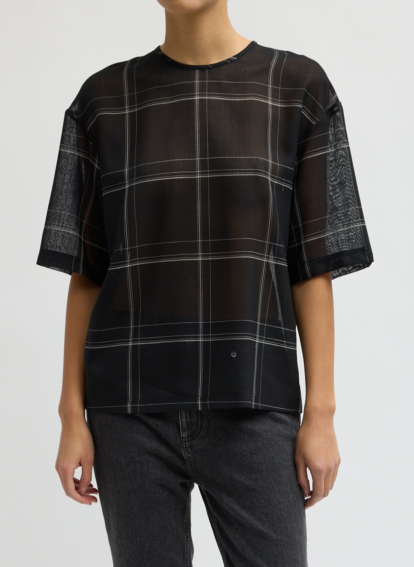 Sheer Wool Gauze Check Easy T-Shirt – Tibi Official