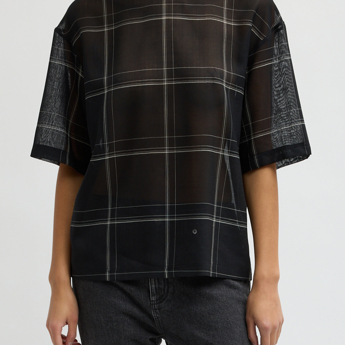 Sheer Wool Gauze Check Easy T-Shirt – Tibi Official