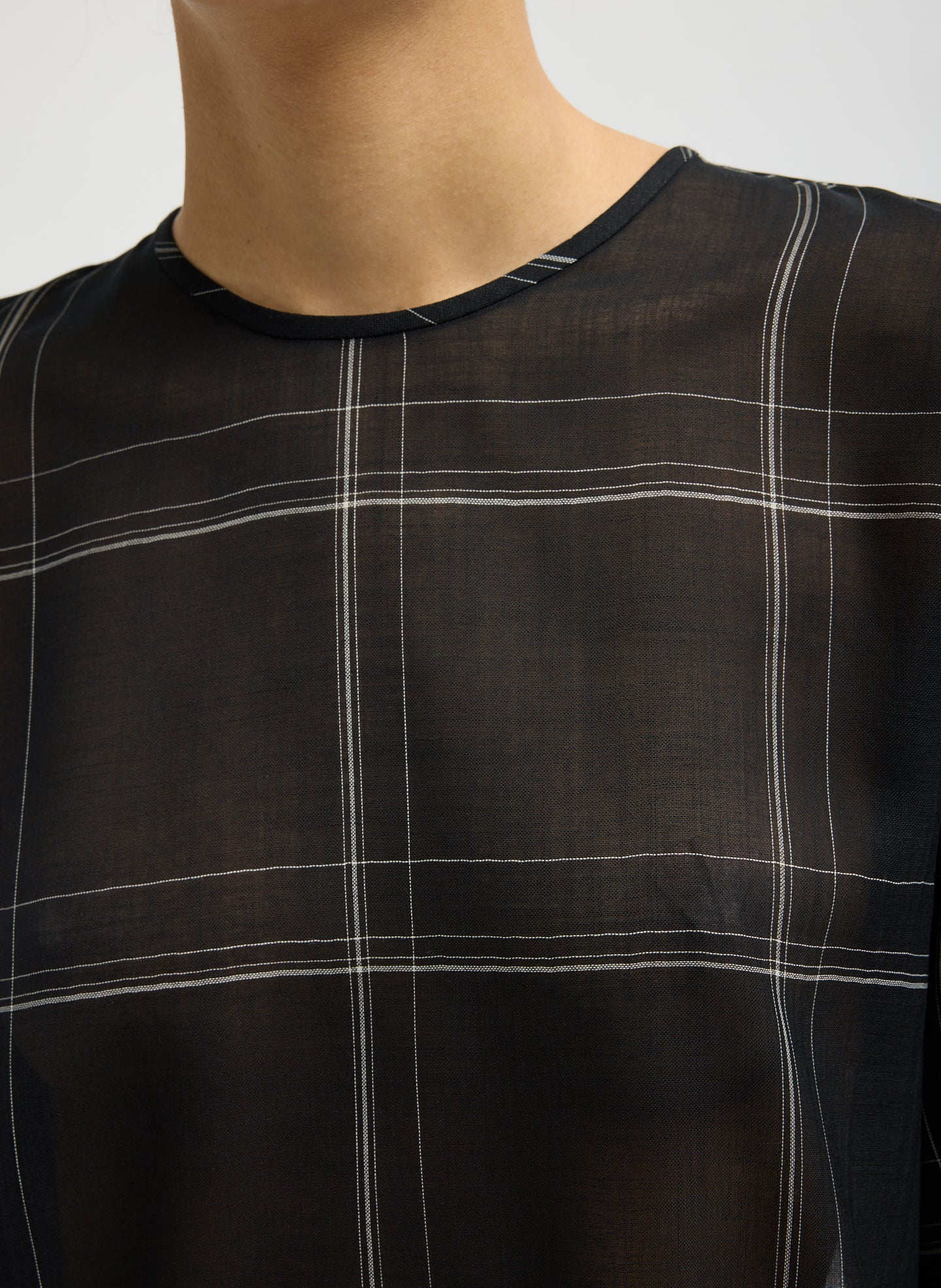 Sheer Wool Gauze Check Easy T-Shirt – Tibi Official