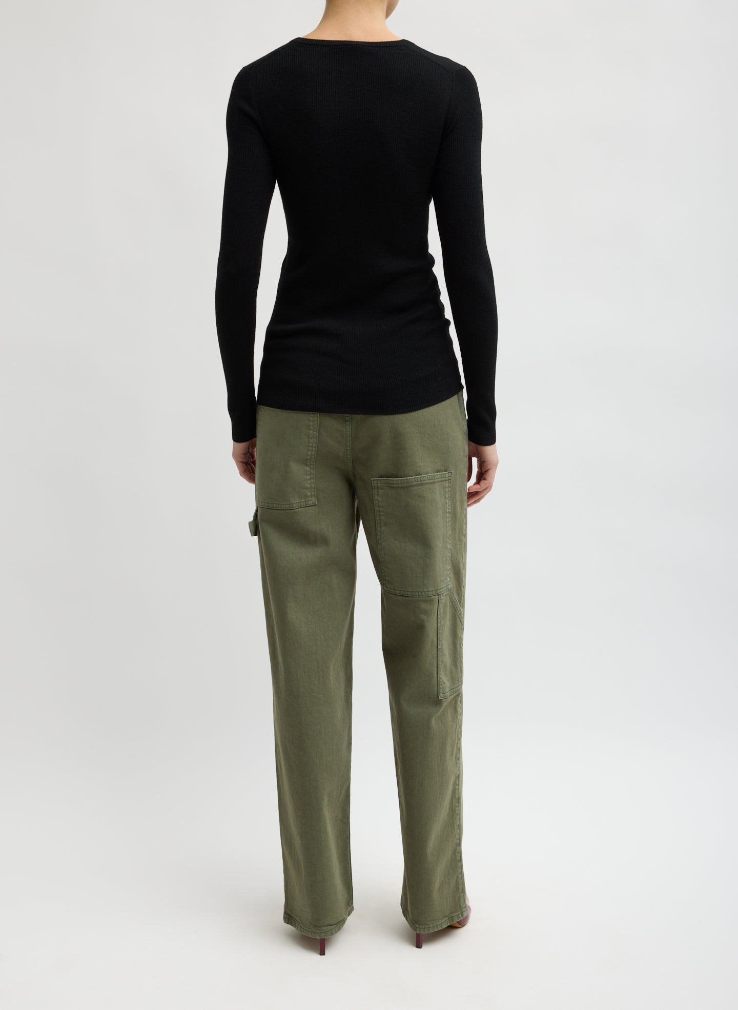 Dark Green Garment Wash Stretch Twill Slouchy Carpenter Jean - back view on model