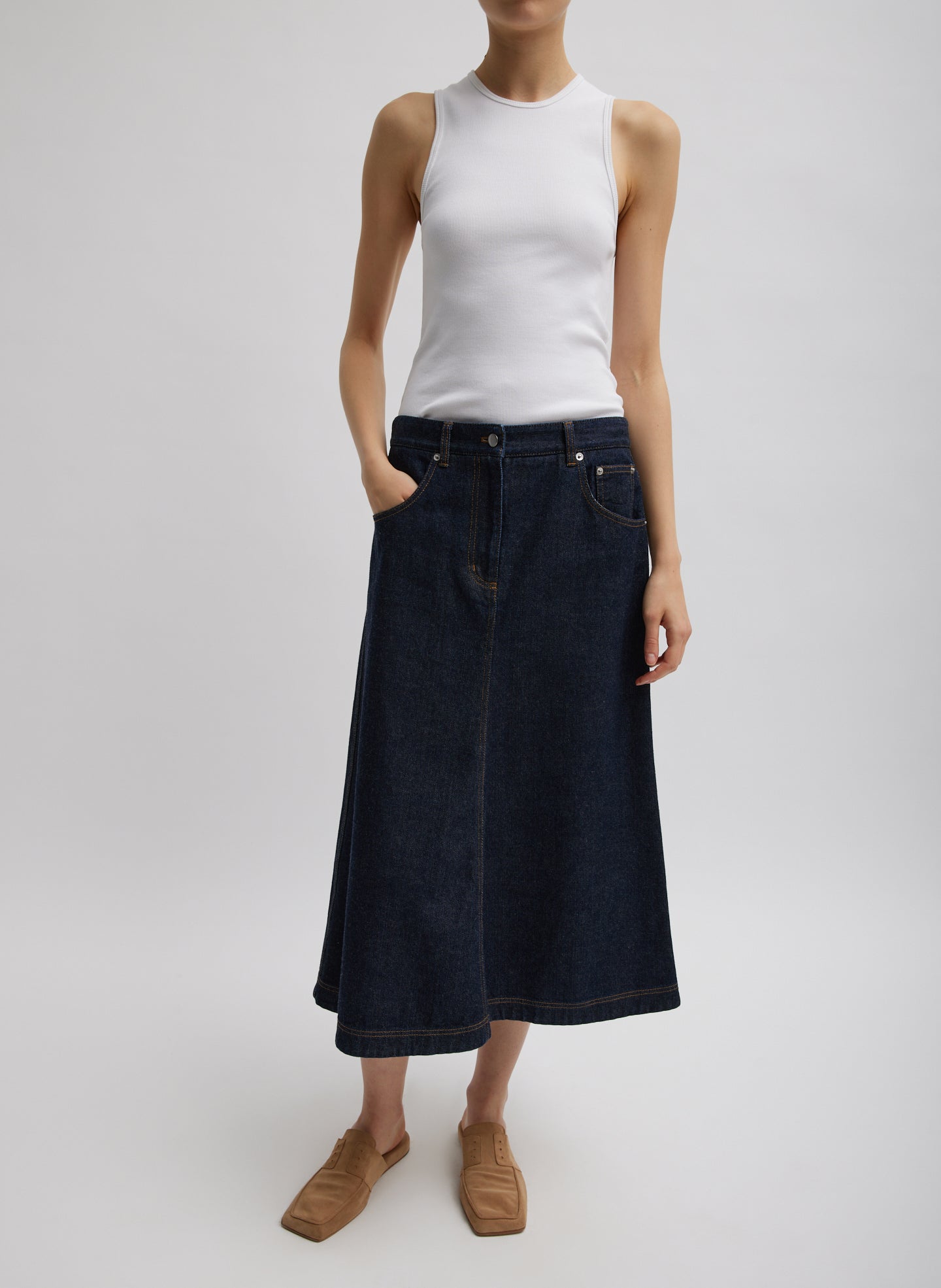 Indigo Denim Midi A-Line Skirt – Tibi Official