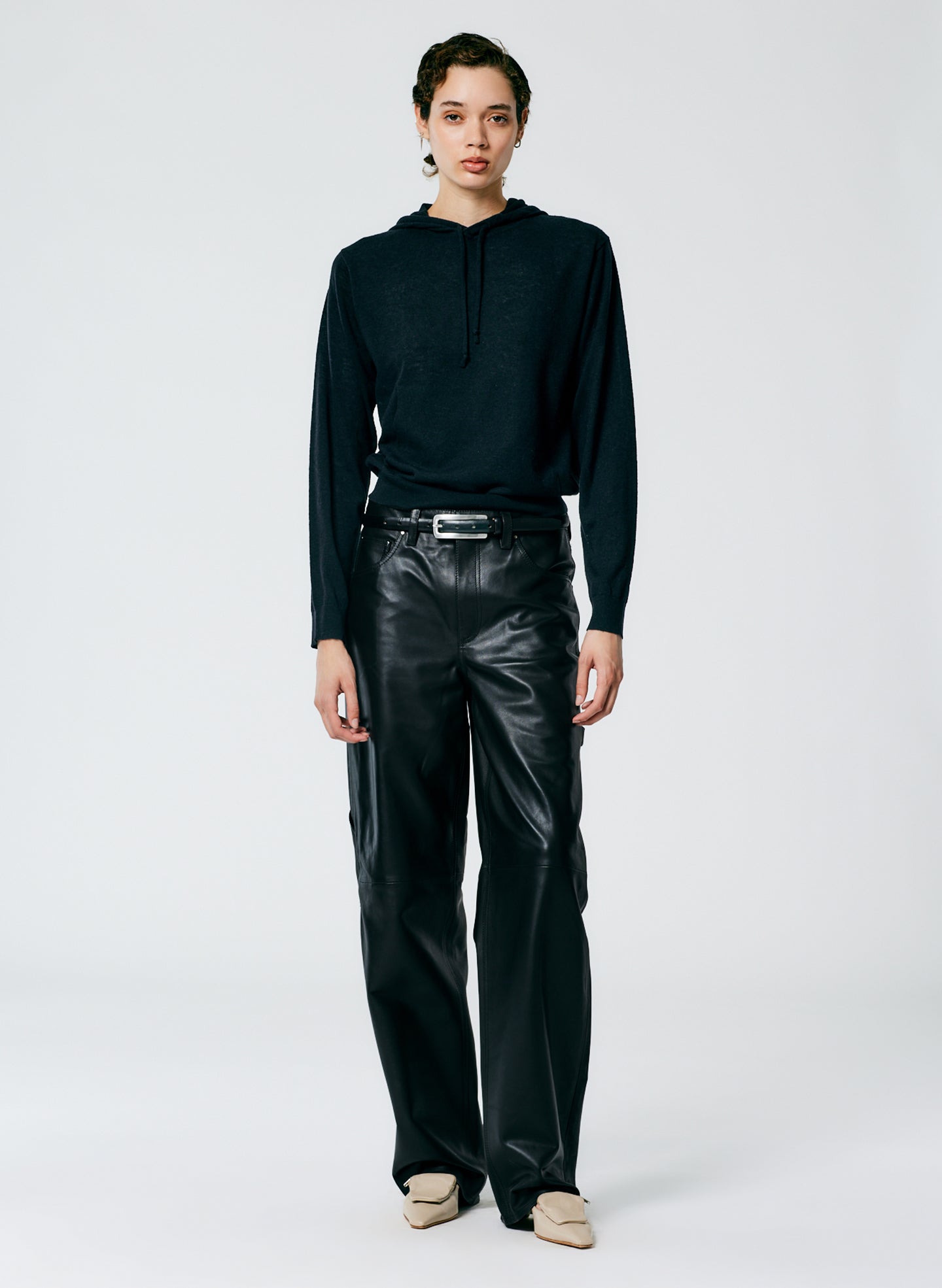 Leather Slouchy Carpenter Pant - Black-1