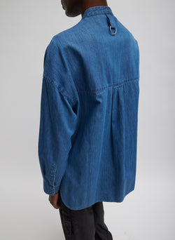 Light Weight Stone Wash Denim Tuxedo Shirt Denim Blue-6