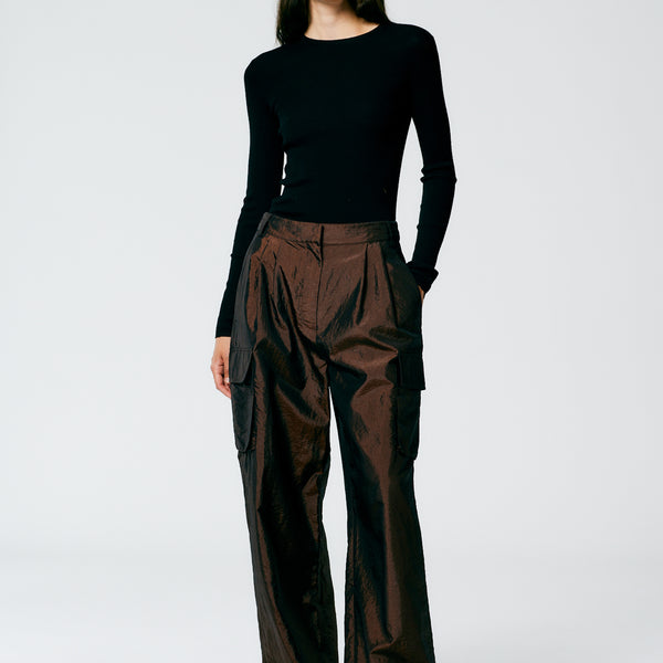 Tibi Crispy Nylon Pleated Cargo Pant