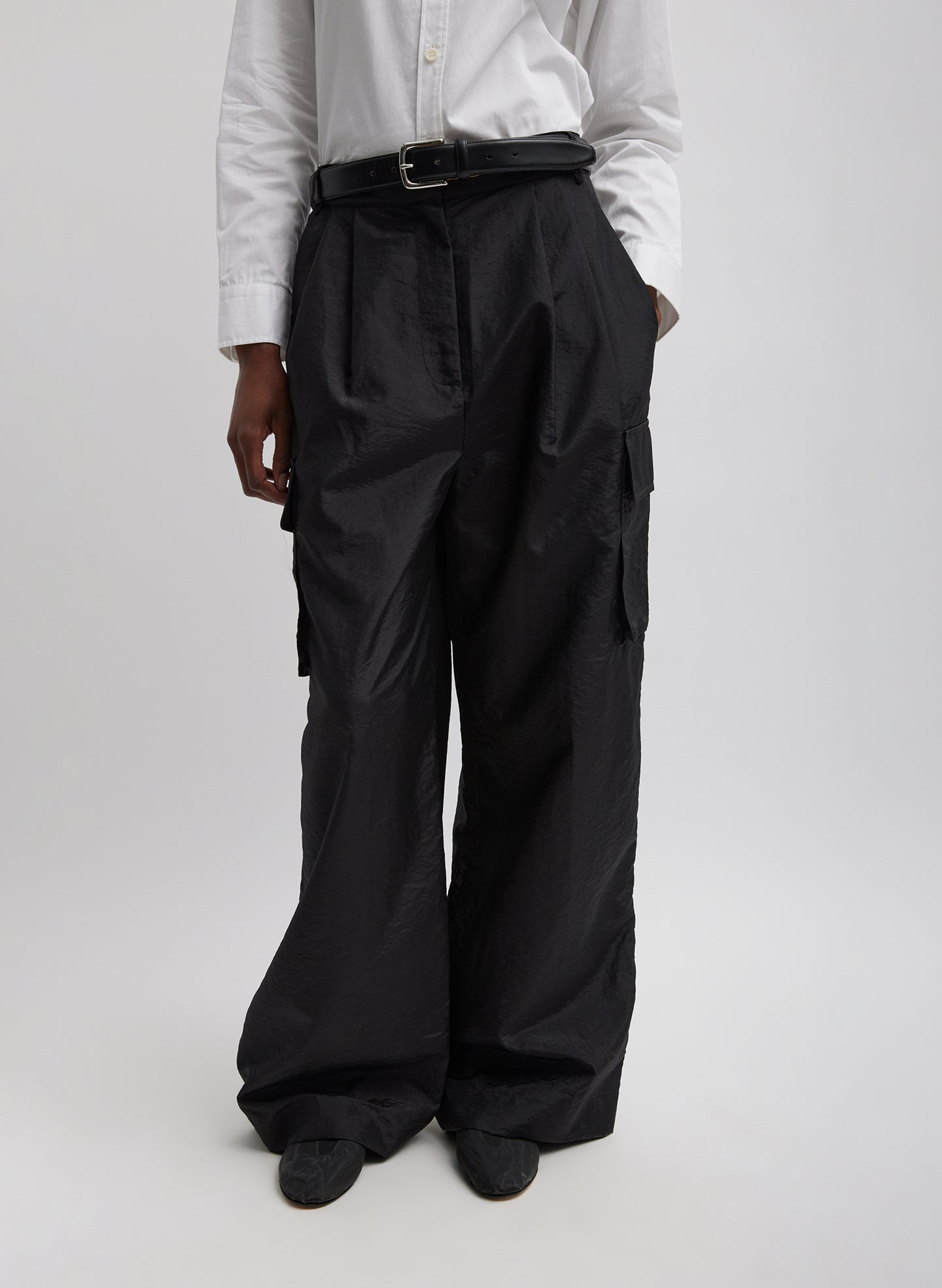 Stella Crispy Nylon Pleated Cargo Pant - Black-1