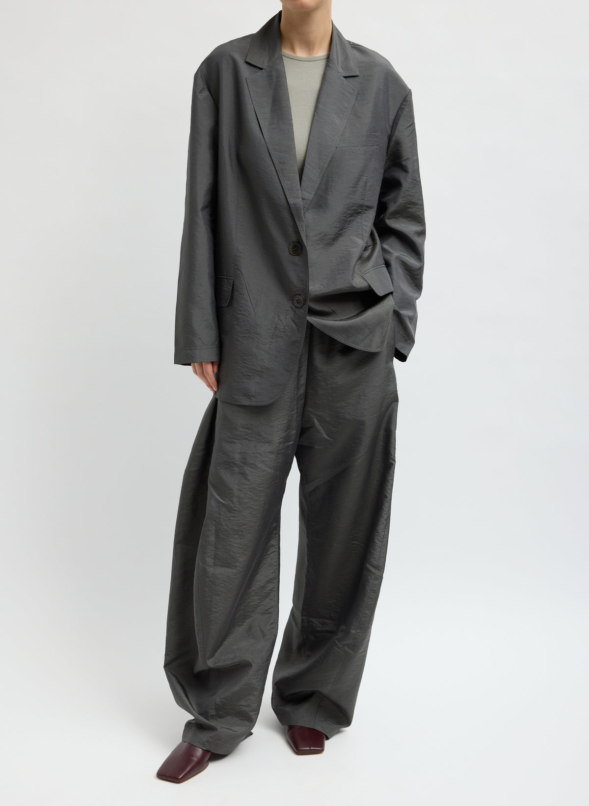 Metal Crispy Nylon Liam Blazer - full look, front view on model
