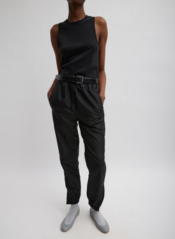 Ribbed Solid Black Women's Paper Bag Joggers
