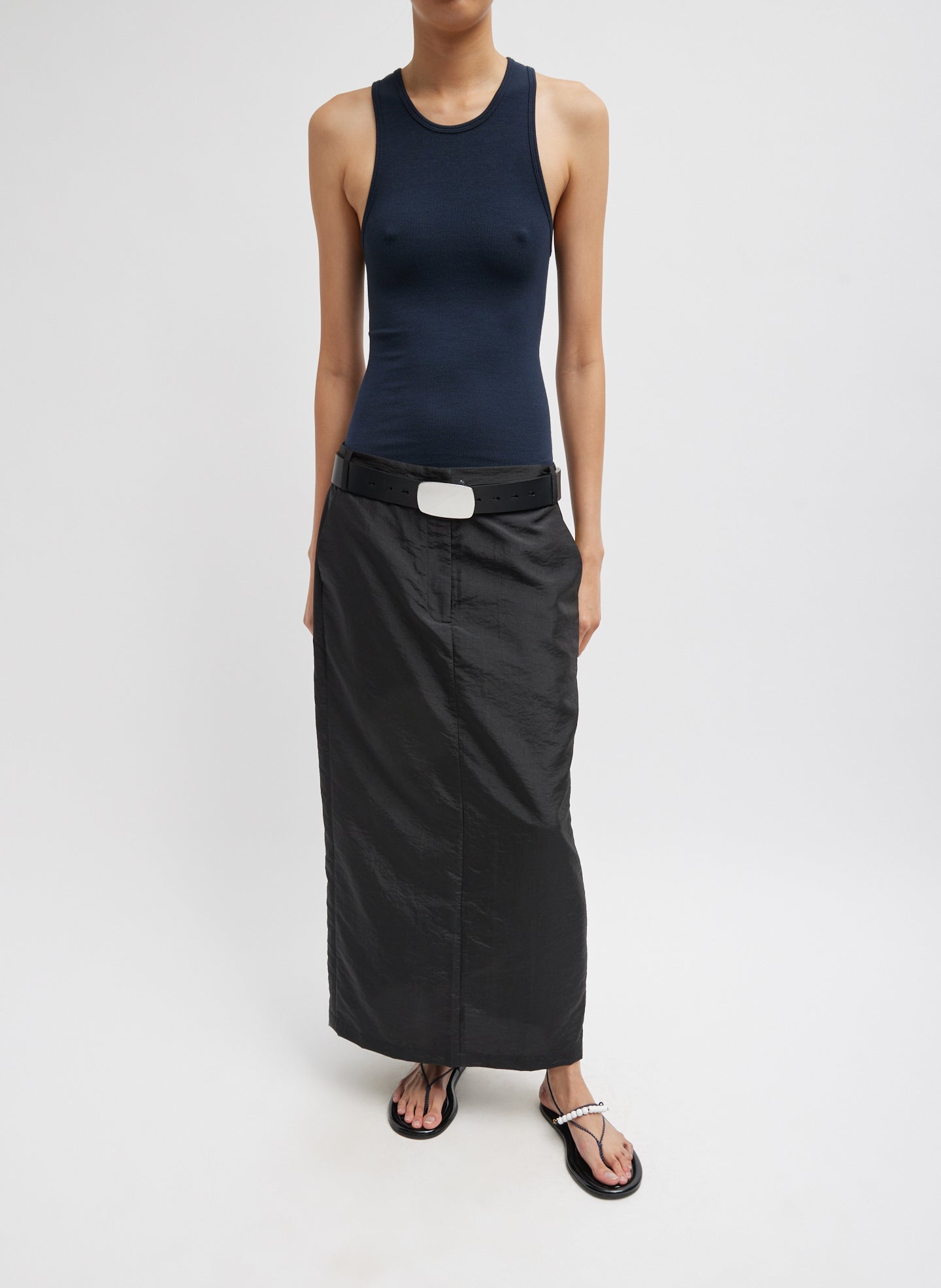 Crispy Nylon Maxi Skirt - Black-1