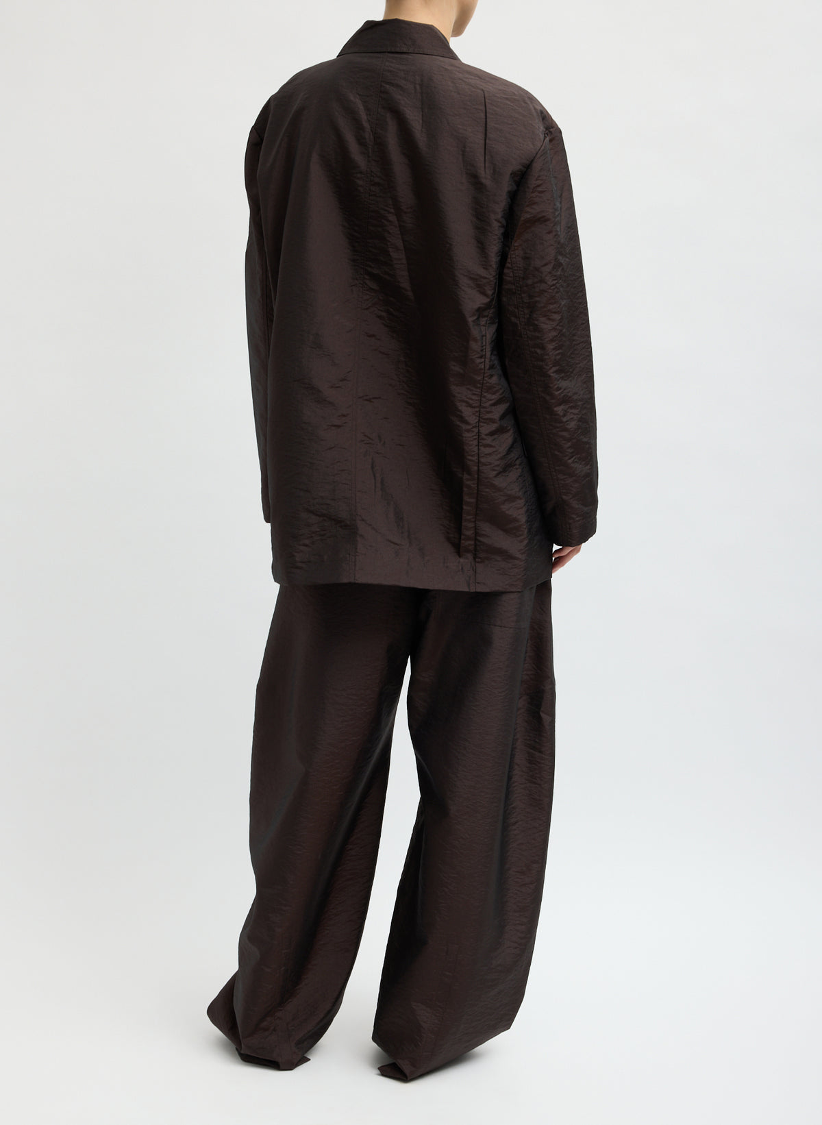 Dark Brown Crispy Nylon Liam Blazer - back view on model