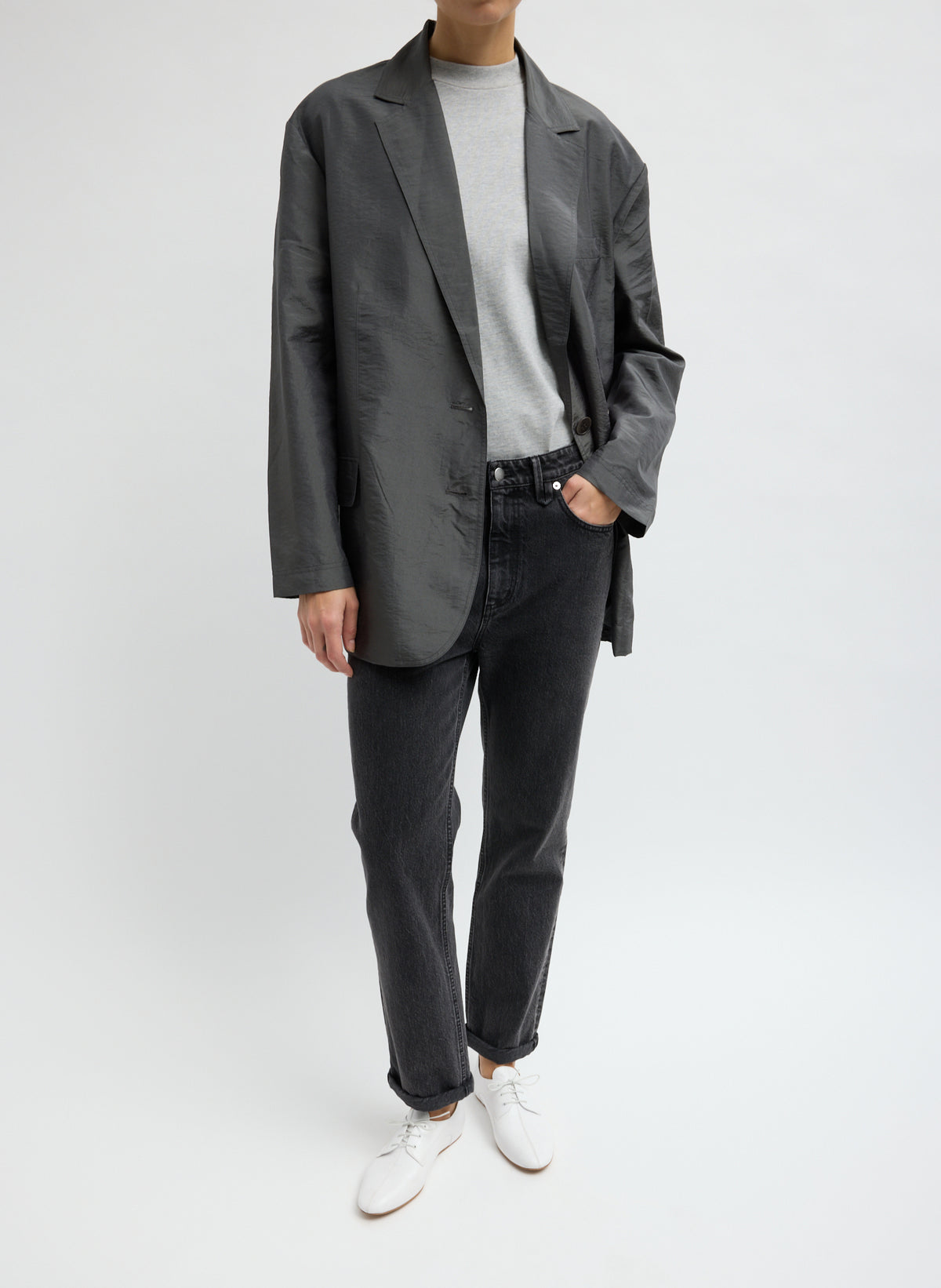 Crispy Nylon Liam Blazer - Metal Crispy Nylon Liam Blazer - front view on model