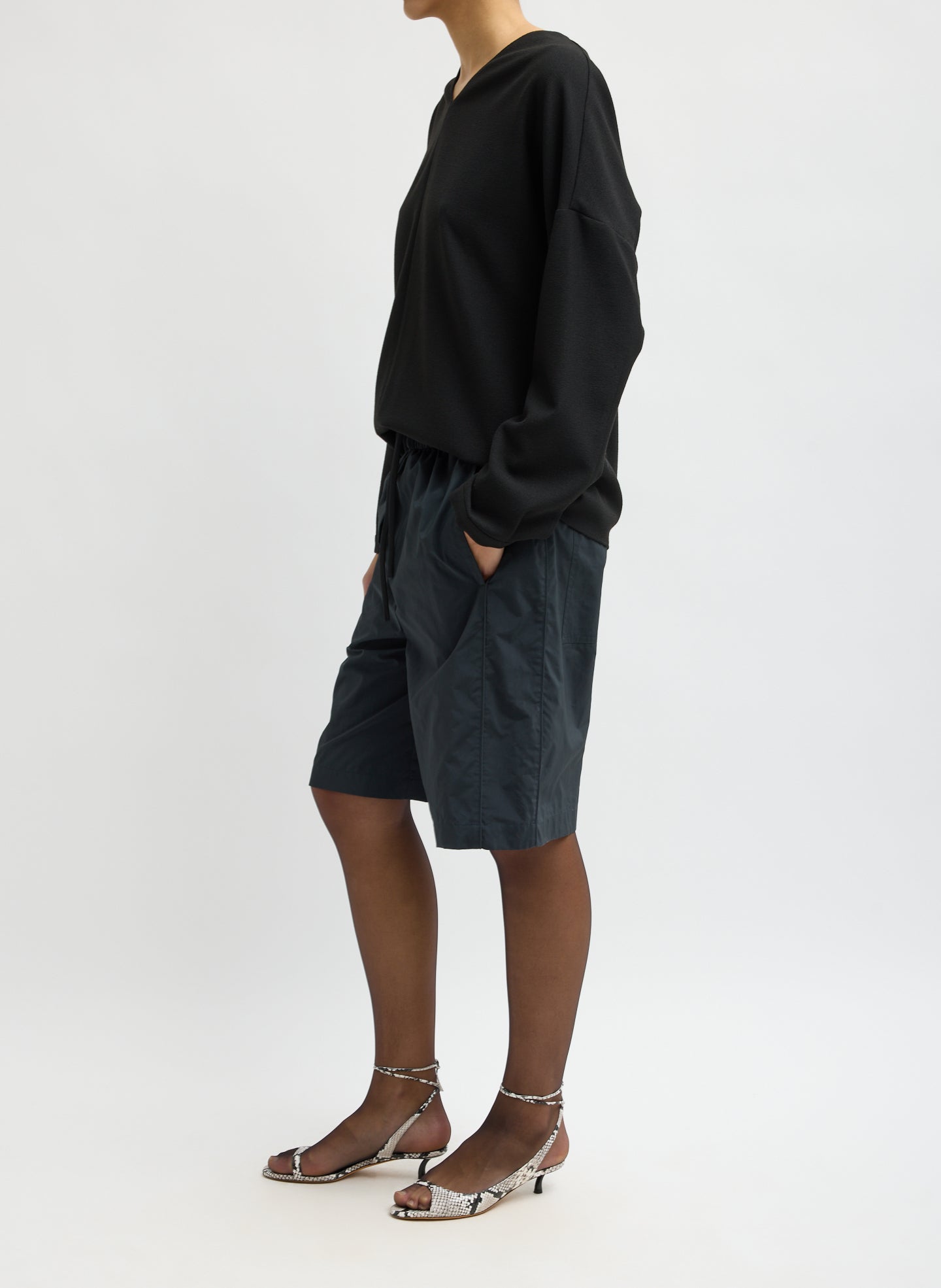 Black Nylon Easy Short - side view on model