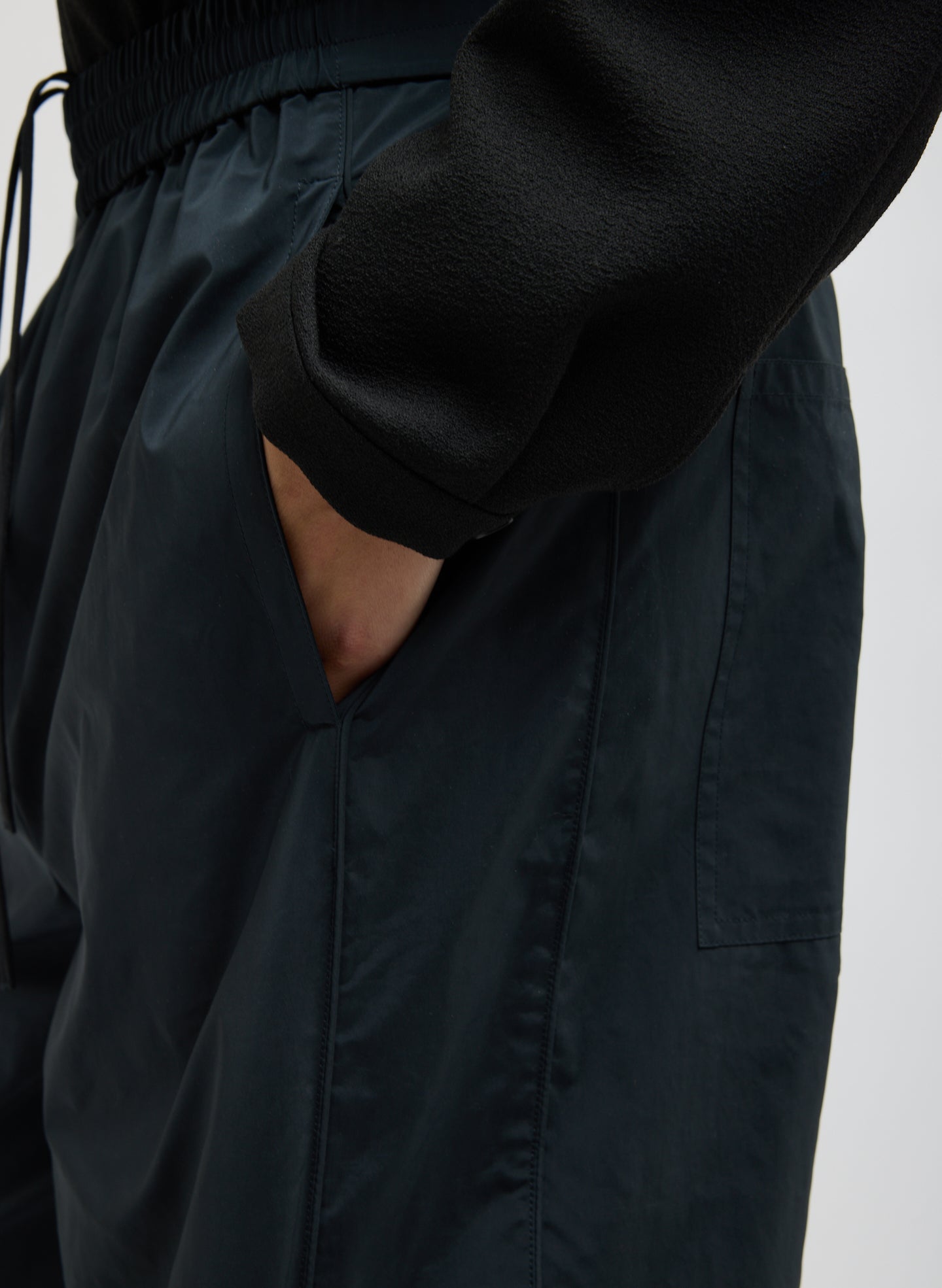 Black Nylon Easy Short - closeup of side pocket detail