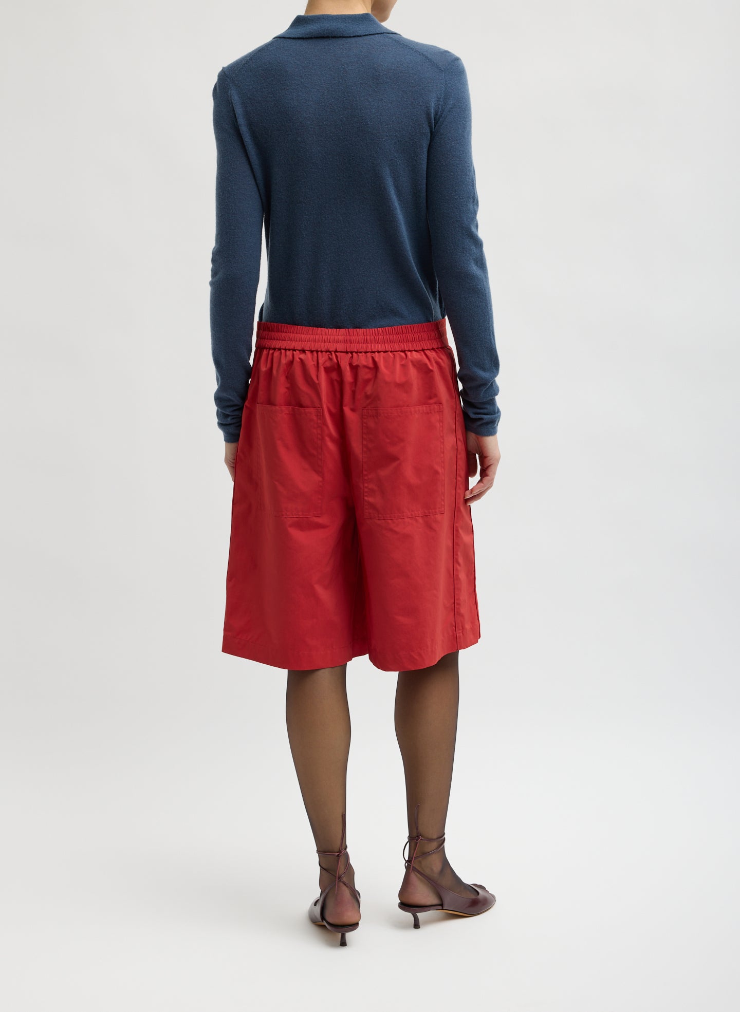 Red Nylon Easy Short - back view on model