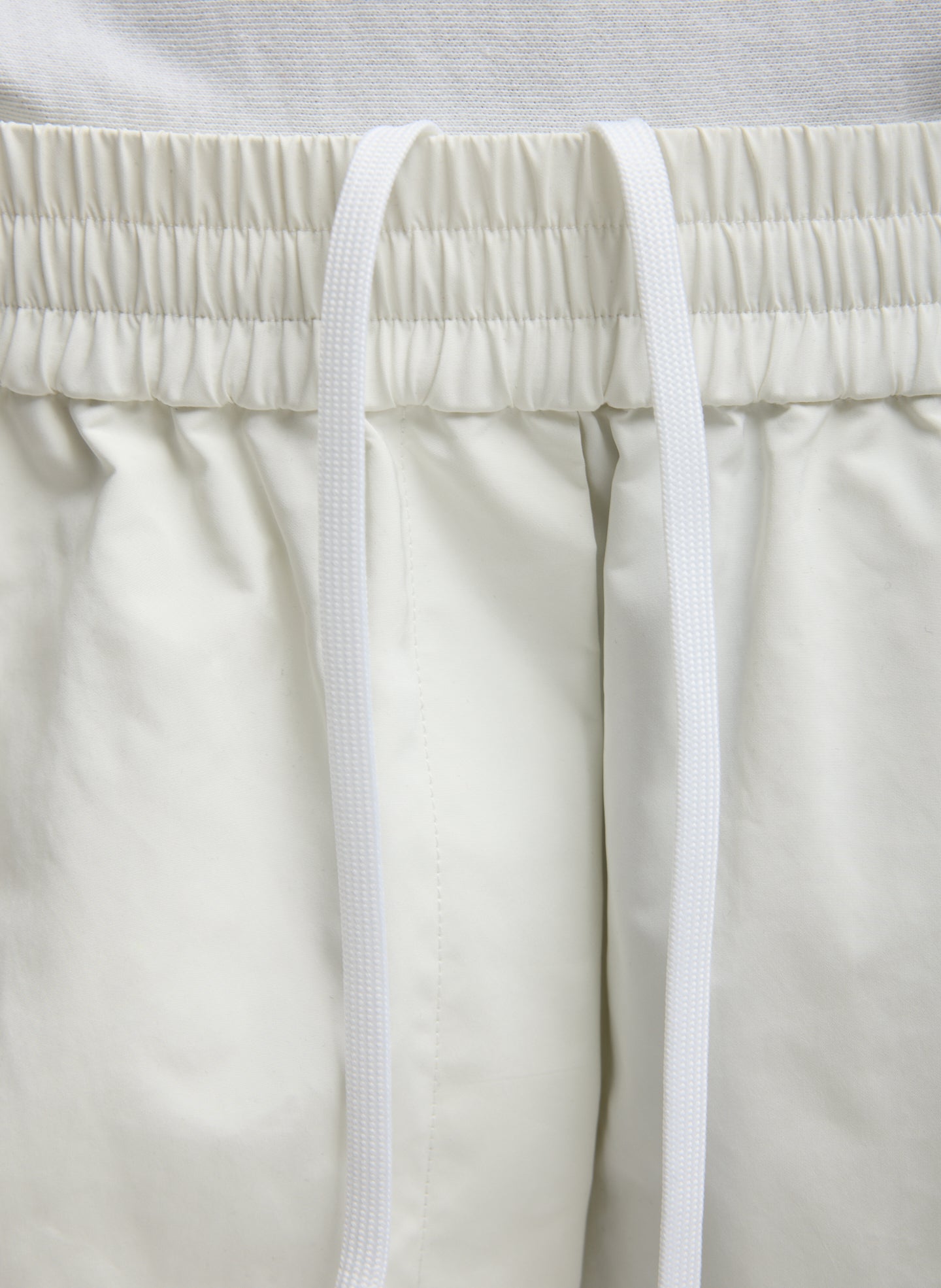 White Nylon Easy Short - closeup of drawstring detail at waistband