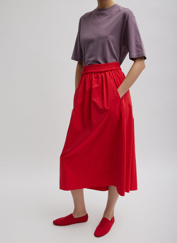 Nylon Pull On Full Skirt - Red-1
