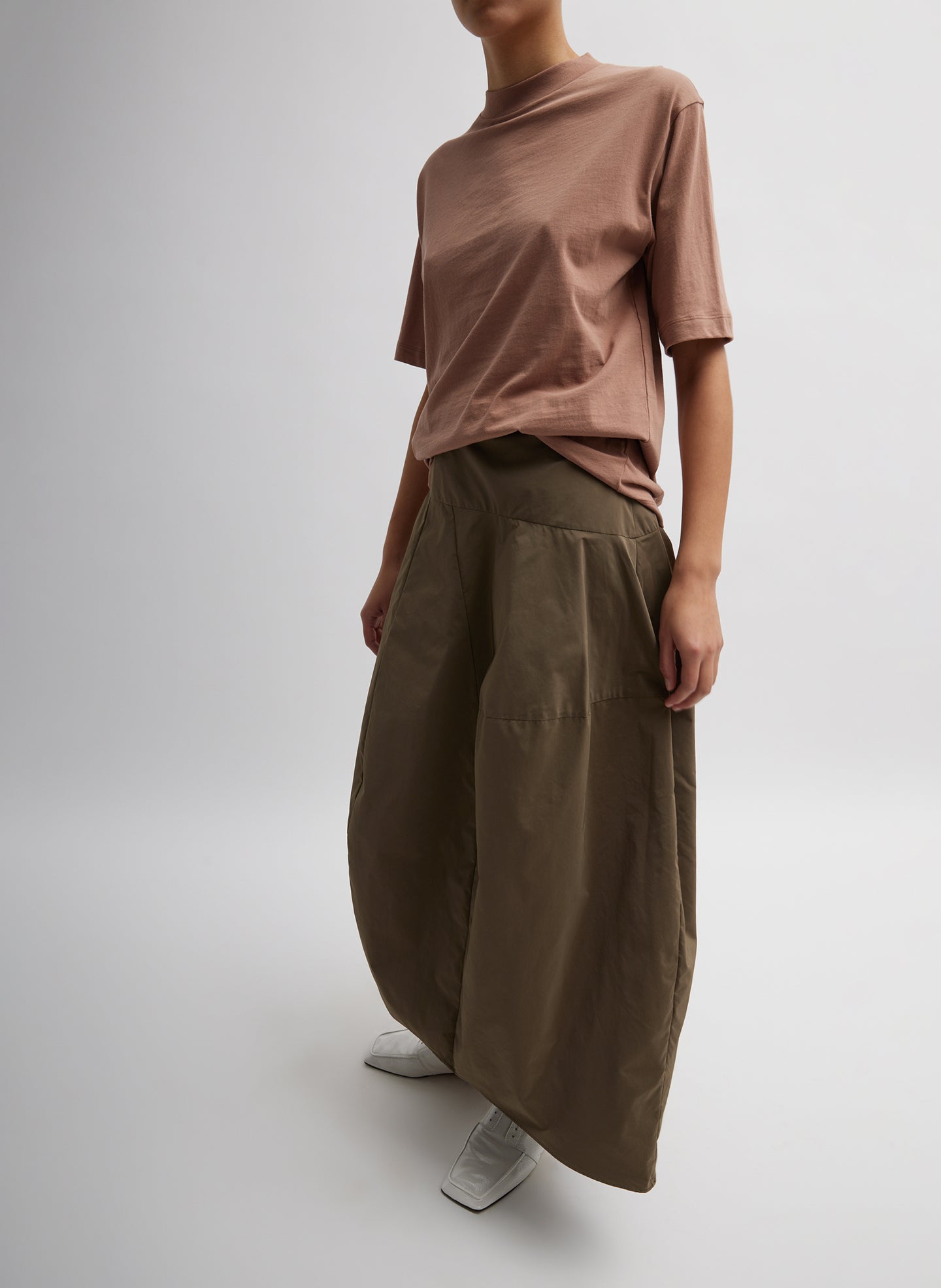 Nylon Asymmetrical Balloon Skirt - Dark Taupe-1