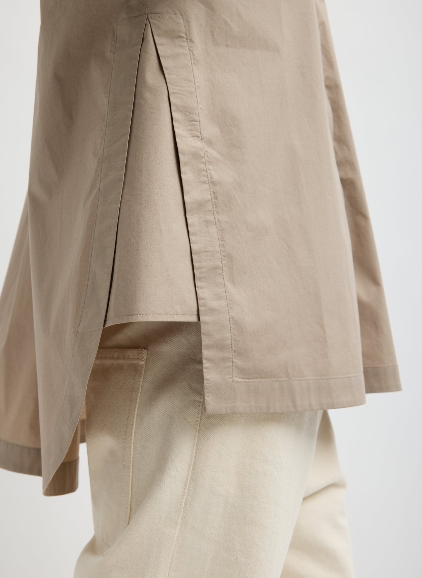 Dark Stone Beige Gabe Shirt - closeup of hem detail