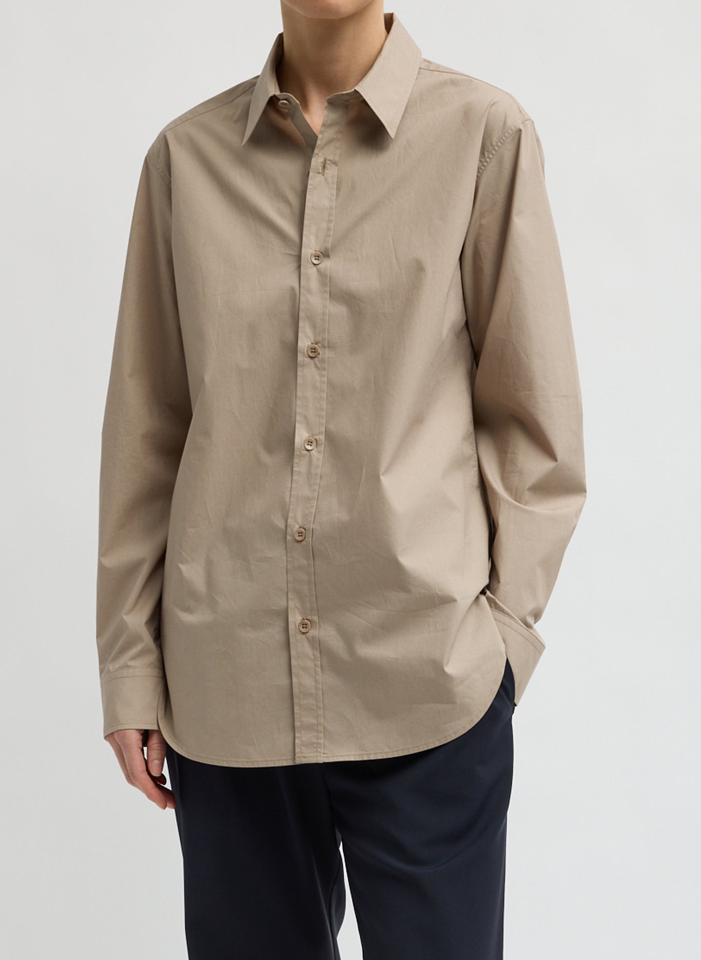 Dark Stone Beige Charlie Shirt - button down shirt, front view on model