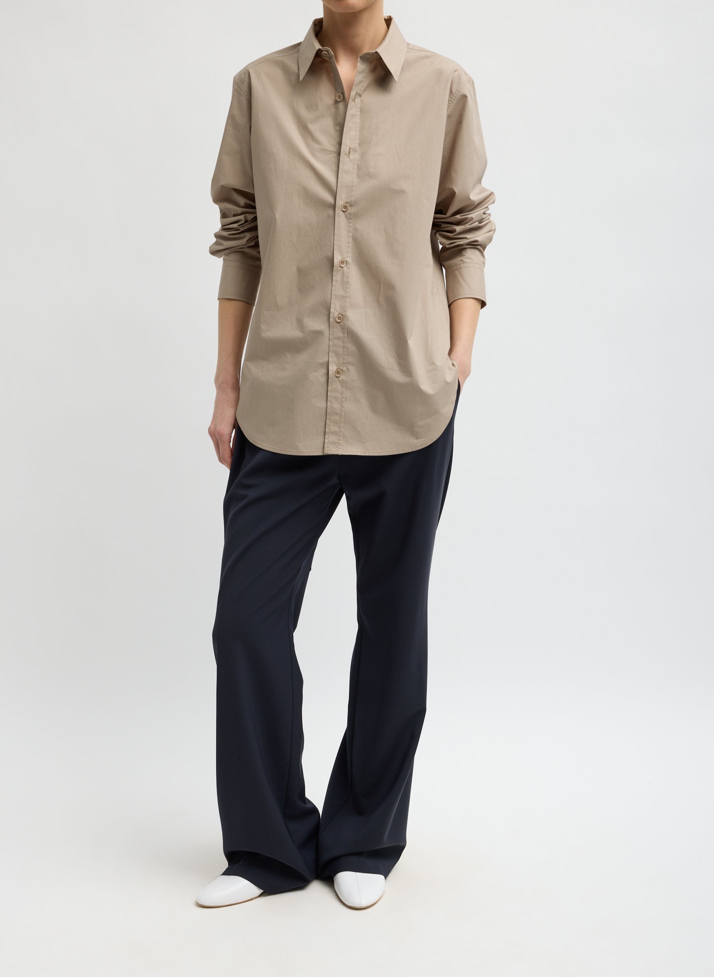 Dark Stone Beige Charlie Shirt - full look, front view on model