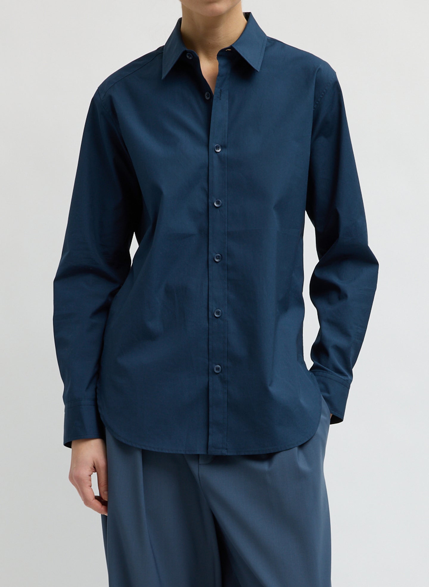 Navy Blue New Shirting Charlie Men's Slim Shirt - button down shirt, front view on model