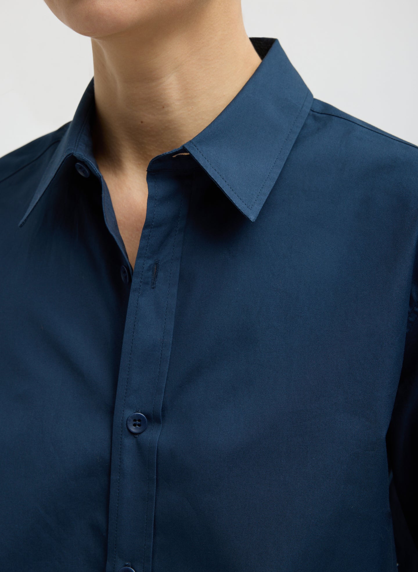 Navy Blue New Shirting Charlie Men's Slim Shirt - closeup of collar detail